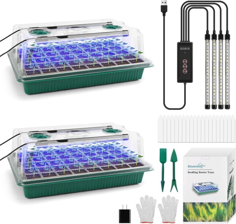 BlumWay Seed Starter Tray with Grow Light, Humidity Dome, 2 Pack 80 Cells