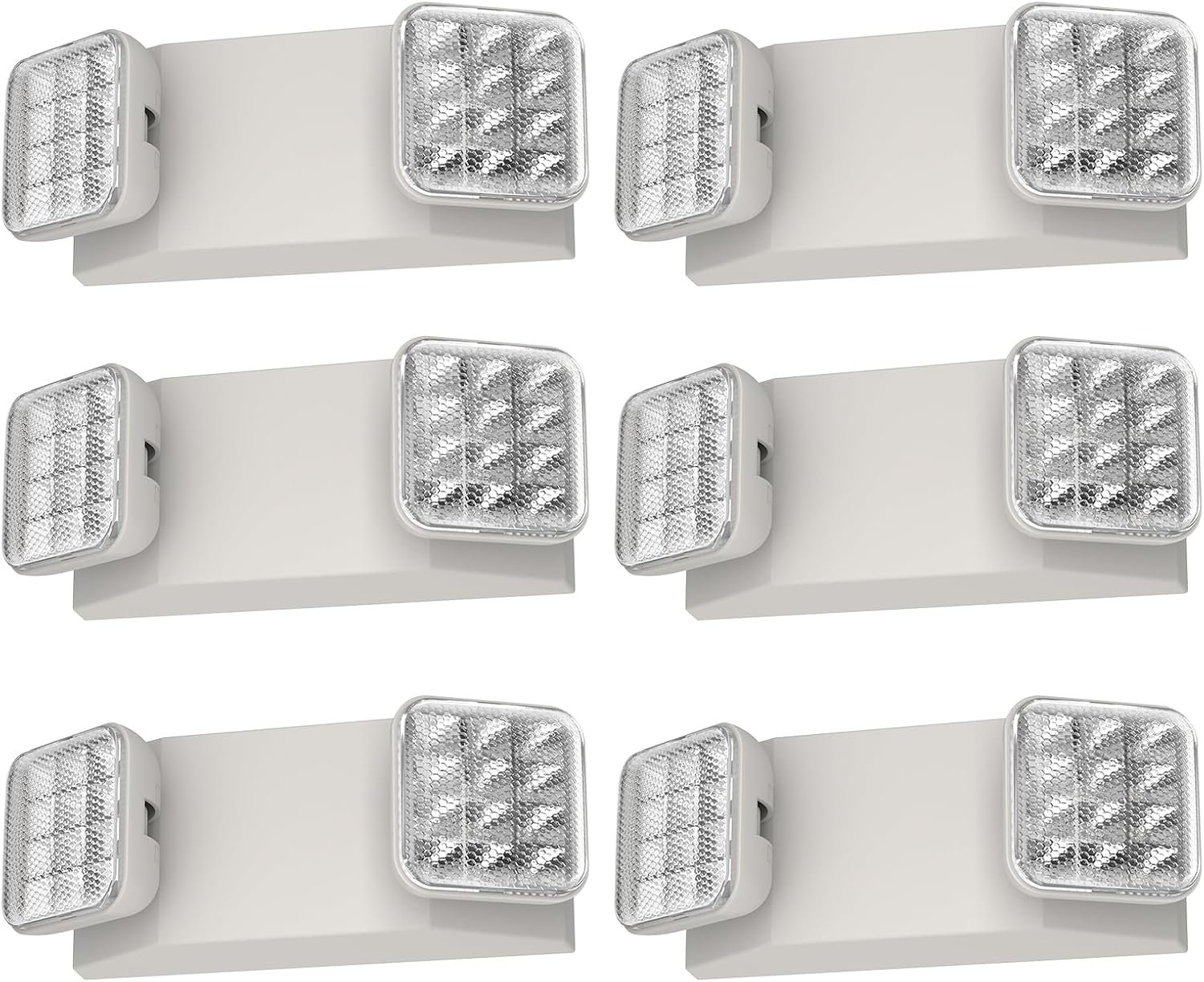6 Packs LED Emergency Lights with Battery Backup, Two Head Adjustable Square LED Emergency Lighting for Home/Business, UL 924 Certified-Wall Mount, Hard Wired, 120-277V, Fire Resistant.