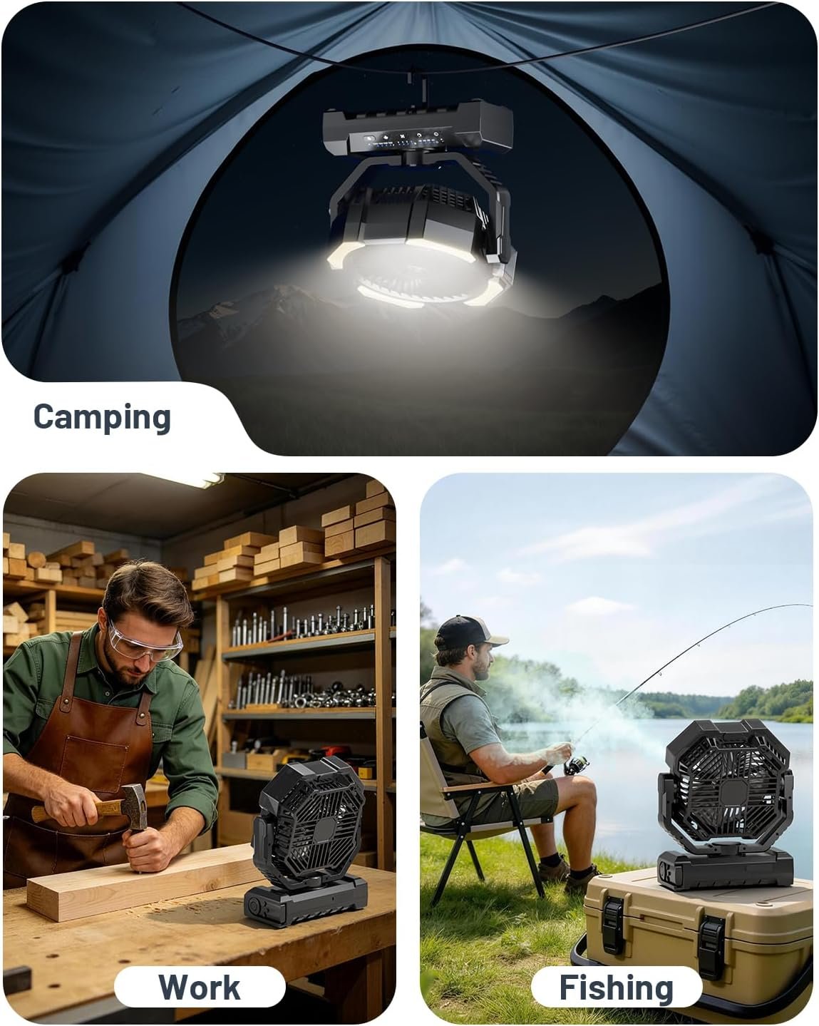 Misting Fan, Portable Camping Fans with 9oz Water Tank, 24000mAh Rechargeable Fan with 4 Speed, Battery Powered Fans with 120H Cooling, Last 5H Mist, 2 Mist Modes, Light, Outsides/Summer Essential - Image 8