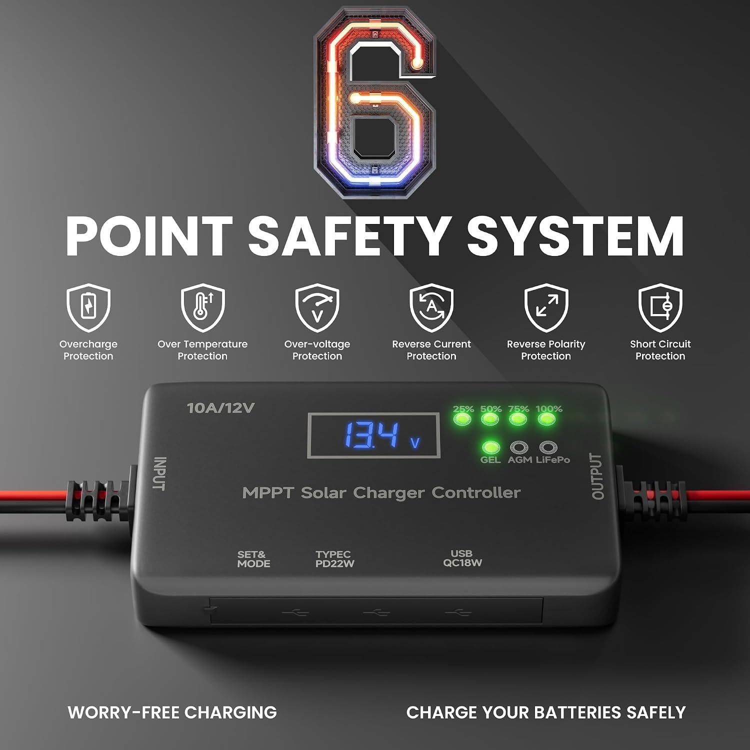 SUNAPEX MPPT Solar Charge Controller 12V 10A for LiFePO4 AGM Gel Batteries - Image 7