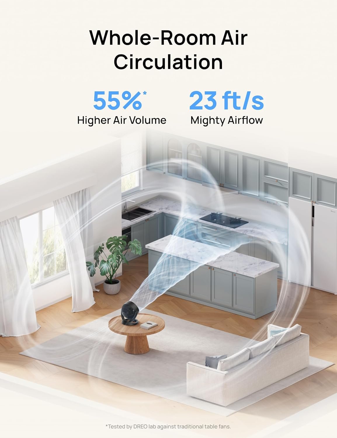 DREO Fan for Bedroom, 12 Inches, 70ft Powerful Airflow, 25db Quiet Table Air Circulator Fans for Whole Room, 120° Adjustable Tilt, 3 Speeds, Desktop Fan for Home, Office, Kitchen - Image 3