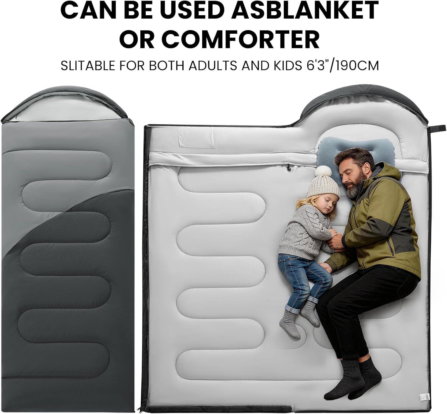 Camping Sleeping Bag for Adults 3-4 Season, Cold Weather Rated Sleeping Bag Waterproof Windproof with Inflatable Pillow, Breathable Foot Zipper, Soft Brushed Fabric, Portable for Outdoor Hiking Travel - Image 8