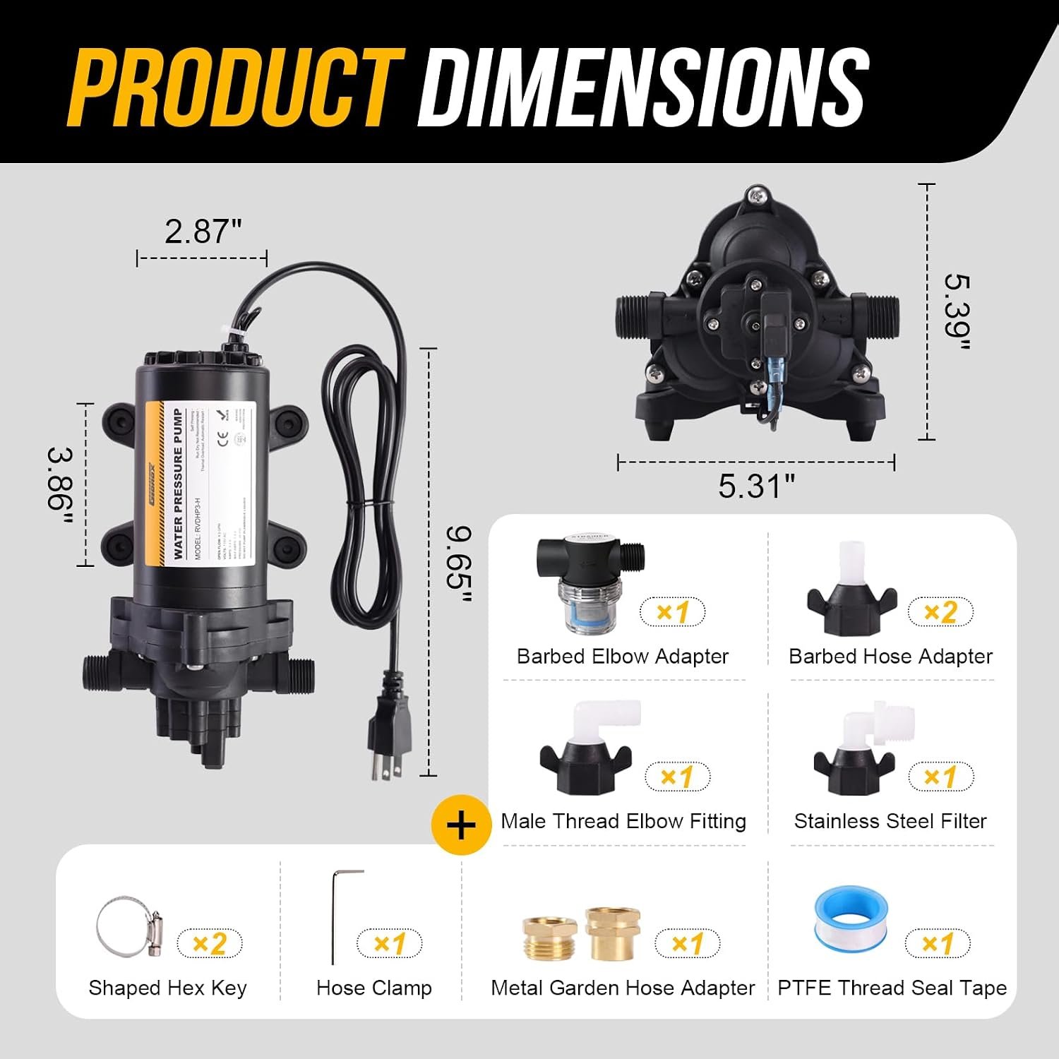 12V RV Water Pump, 5.0 GPM 55 PSI Diaphragm Pump, 20Volt Quiet Fresh Water Pump with Pressure Switch, Self Priming Pressure Pumps for RV Camper Boat Marine Food Truck, Dark Grey - Image 8