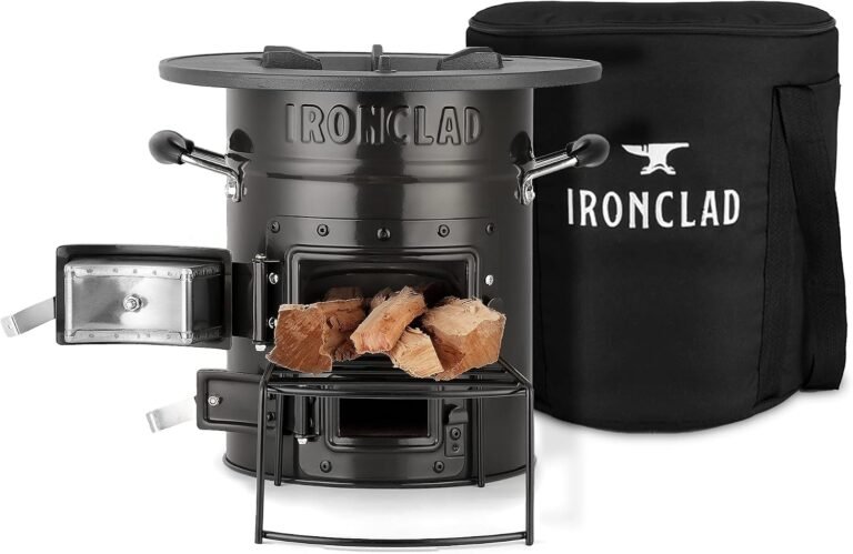 IronClad Supply Rocket Stove – Camping Wood Stove for Emergency Preparedness, Survival, Off Grid Living Supplies – Portable Wood Burning Stove with Canvas Storage Bag and Fuel Support System