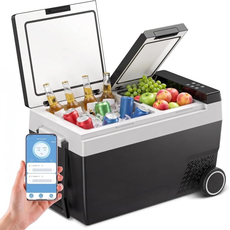 Feelfunn 12 Volt Refrigerator 45QT Dual-Zone Car Fridge Freezer with Wheels