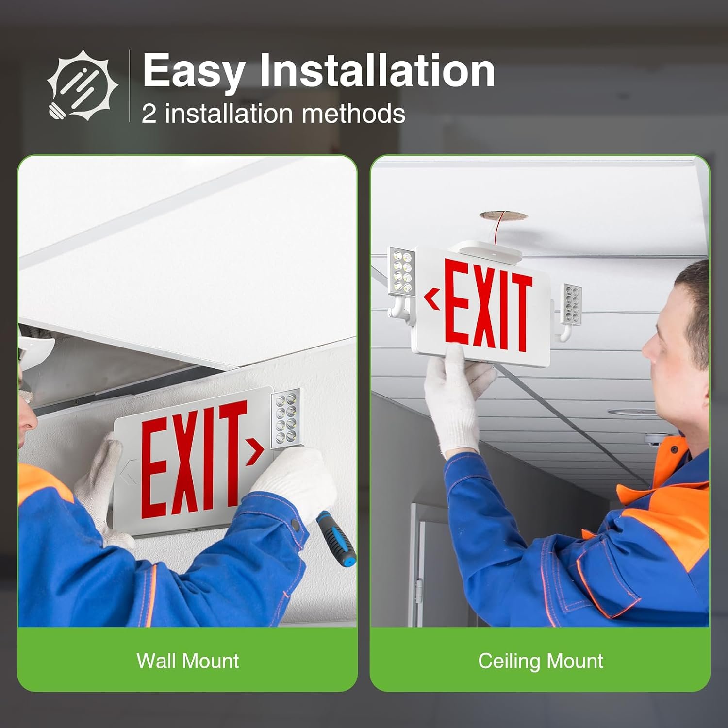 FREELICHT 6 Pack Red LED Exit Signs with Emergency Lights - Image 3