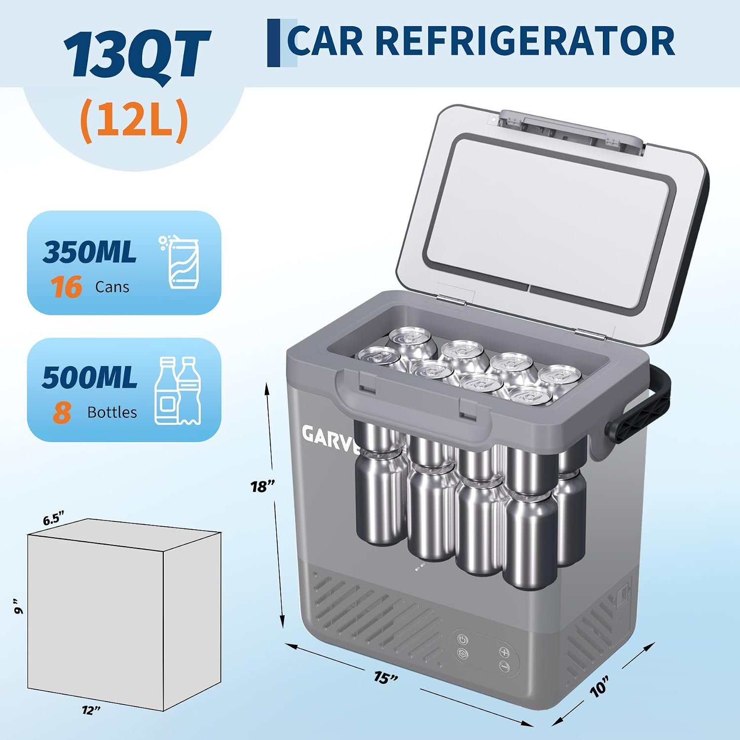 12 Volt Refrigerator, 13QT 12V Car Fridge, Portable Freezer Compressor Electric Cooler, 12/24V DC 110-240V AC, Portable Refrigerator for RV/Truck/Camping, -4°F to 68°F Internal Battery (Not Included) - Image 2
