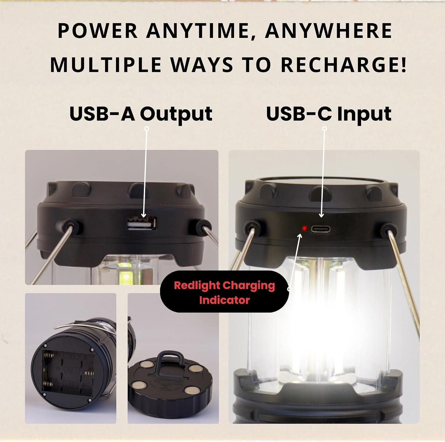 Rechargeable Camping Lantern, Pack of 2 - LED Camping Lantern Battery Powered, Waterproof Solar Lantern for Emergency, Hiking & Power Outages | USB-C Rechargeable, Collapsible, 360° Light - Image 9