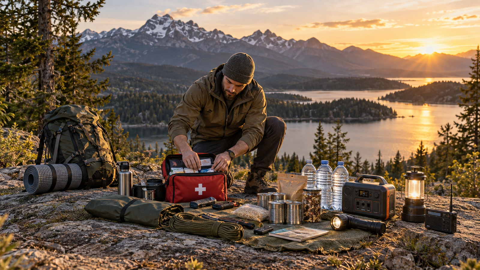 Bright outdoor camping setup surrounded by wilderness