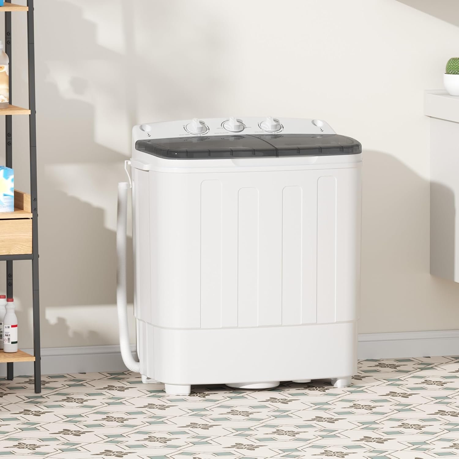 Greenvelly Portable Washing Machine, 25lbs Twin Tub Washer and Spinner Combo, Semi‑Automatic 14.3lbs Wash & 11lbs Spin Mini Compact Laundry Machine for Dorms, Apartments, RVs, Camping (White & Grey) - Image 9