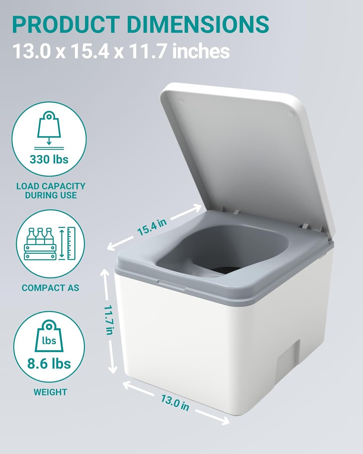 TRELINO Composting Toilet Evo S White, Portable Toilet for Camping & Outdoor, Odorless, 1.2 gal & 1.6 gal Capacity, 13 x 15.4 x 11.7 inches - Image 3