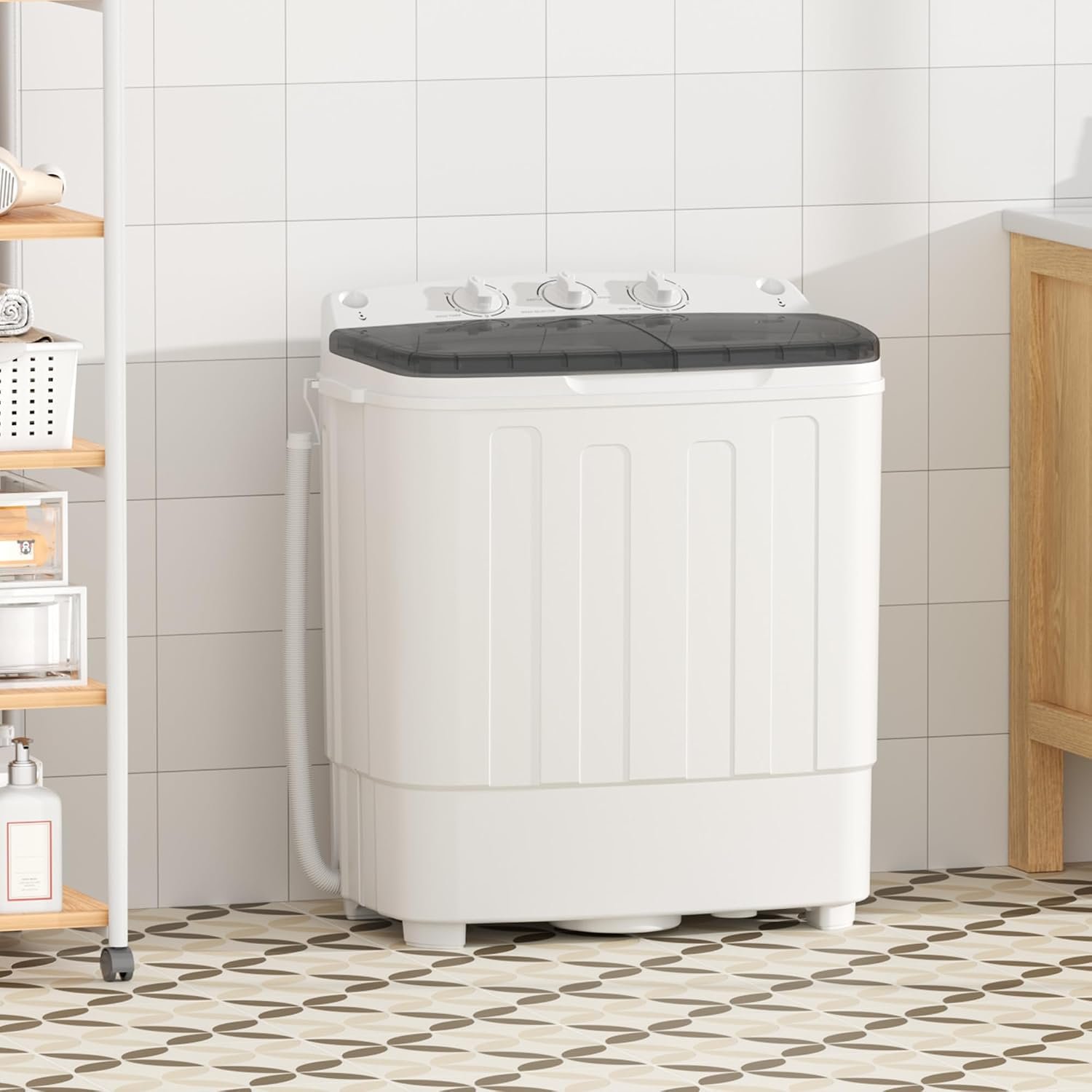 Greenvelly Portable Washing Machine, 25lbs Twin Tub Washer and Spinner Combo, Semi‑Automatic 14.3lbs Wash & 11lbs Spin Mini Compact Laundry Machine for Dorms, Apartments, RVs, Camping (White & Grey) - Image 8