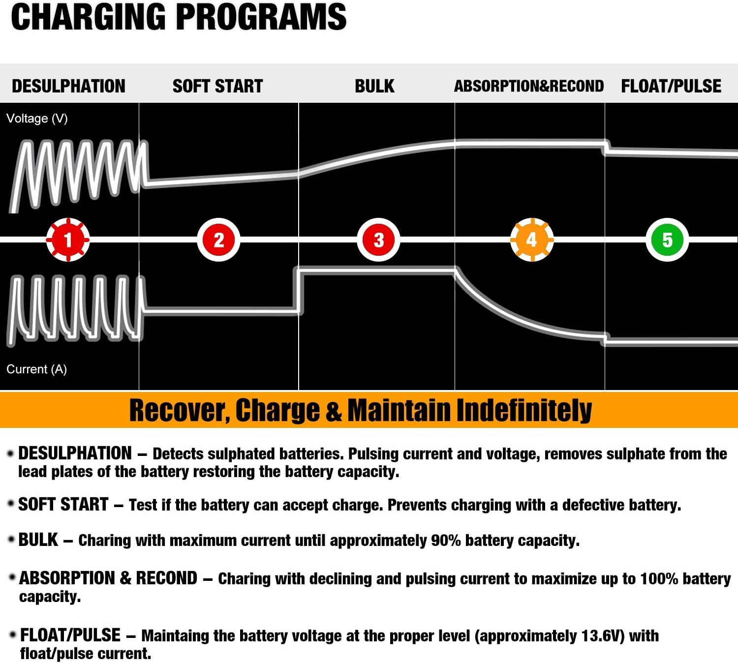 MOTOPOWER MP00205A 12V 800mA Automatic Battery Charger, Maintainer, Trickle and Desulfator - Image 8
