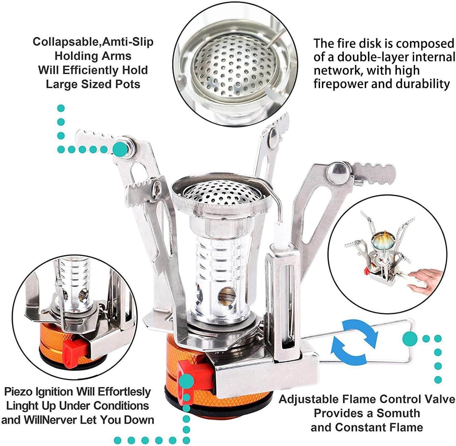 Portable Camping Stove Backpacking Stove, Specialized Hiking Stove Camping Stove with Piezo Ignition Stable Support Wind-Resistance, Camp Stove for Outdoor cooking Camping Hiking Adventure Cooking - Image 4
