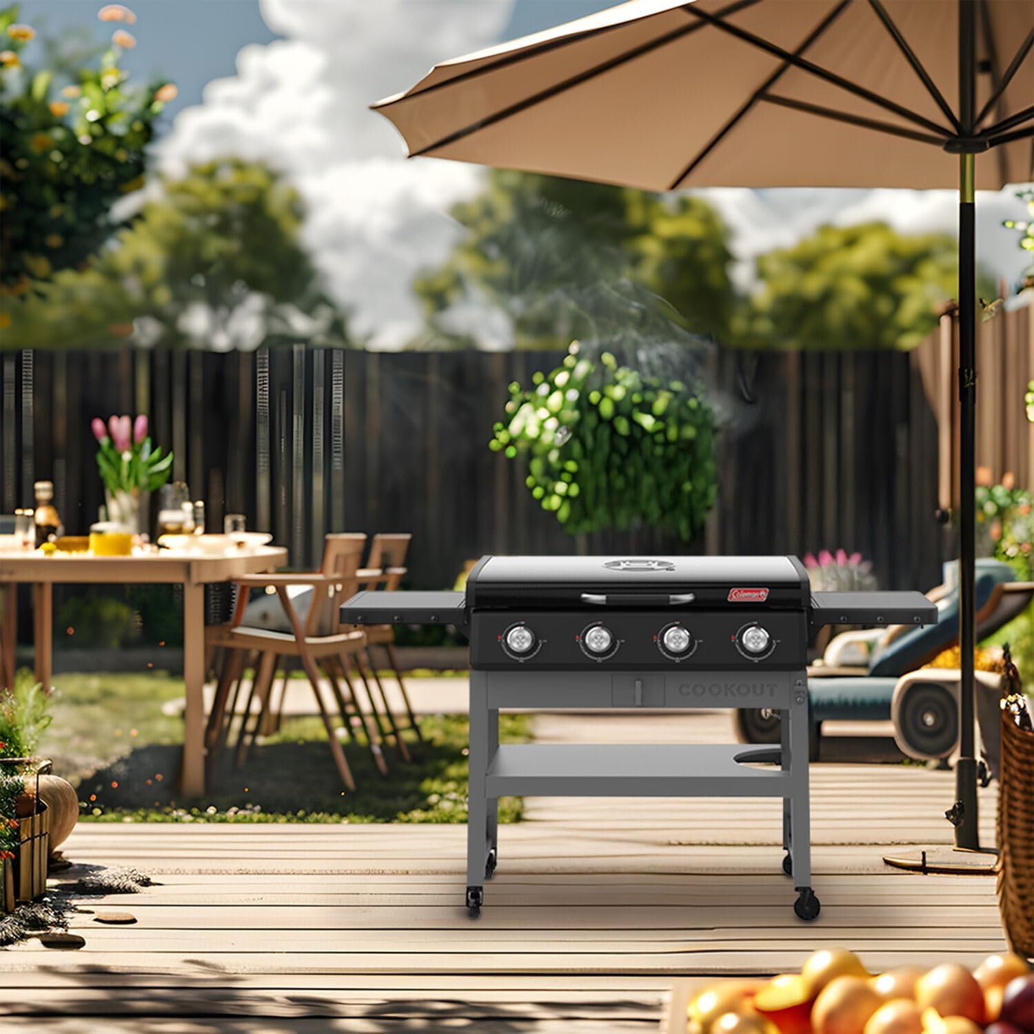 Coleman CO-550GG, Cookout 4-Burner Propane Gas Griddle with Lid, 50,000 BTU Flat Top Grill, 720 sq in Cooking Surface, Outdoor LP Griddle Station - Image 11