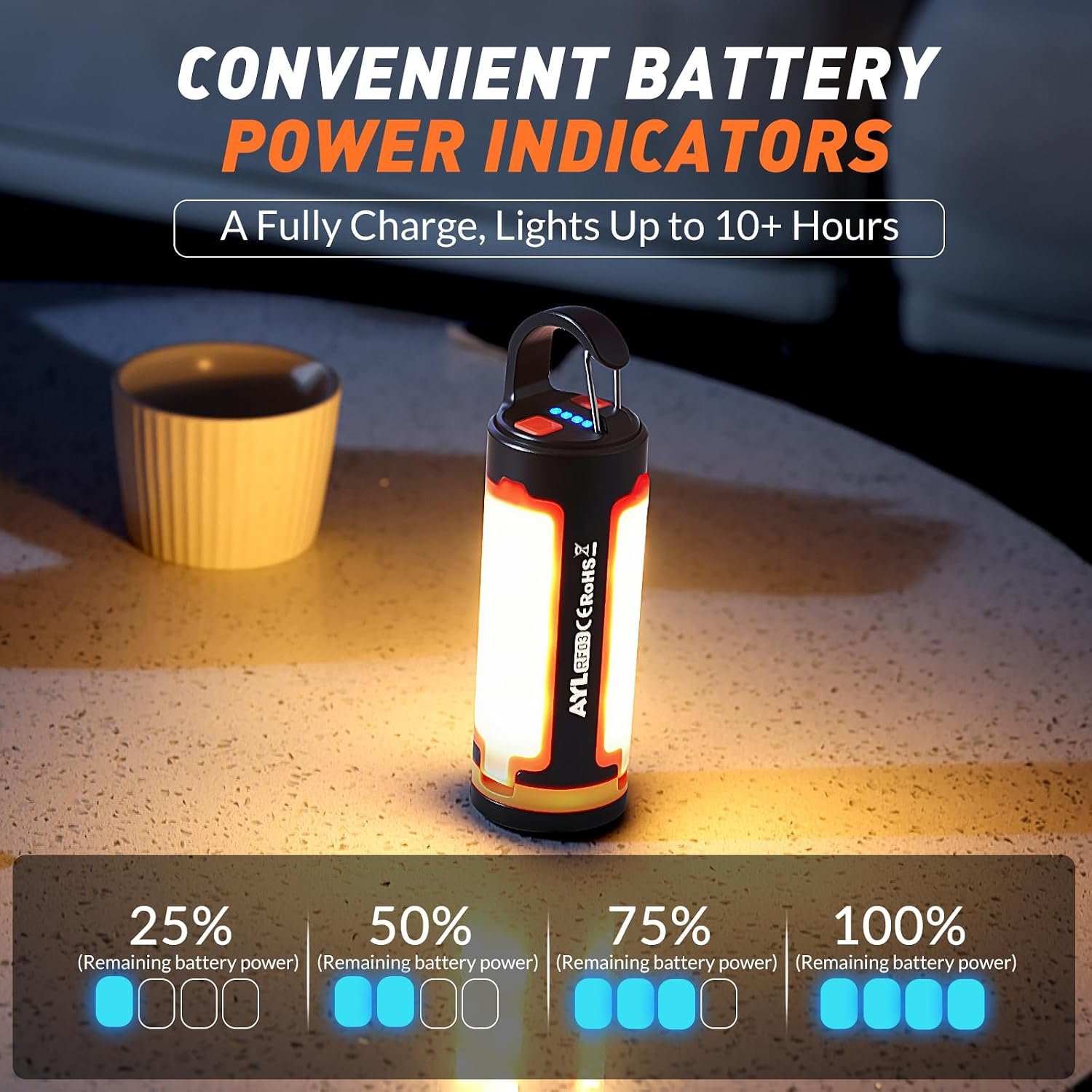 Portable LED Rechargeable Camping Lantern, AYL Lightweight USB Rechargeable Lamp LED Flashlight Survival Gear for Home Emergency Light Outdoor Lanterns for Power Outages Hurricane Lamp 3-Pack - Image 3