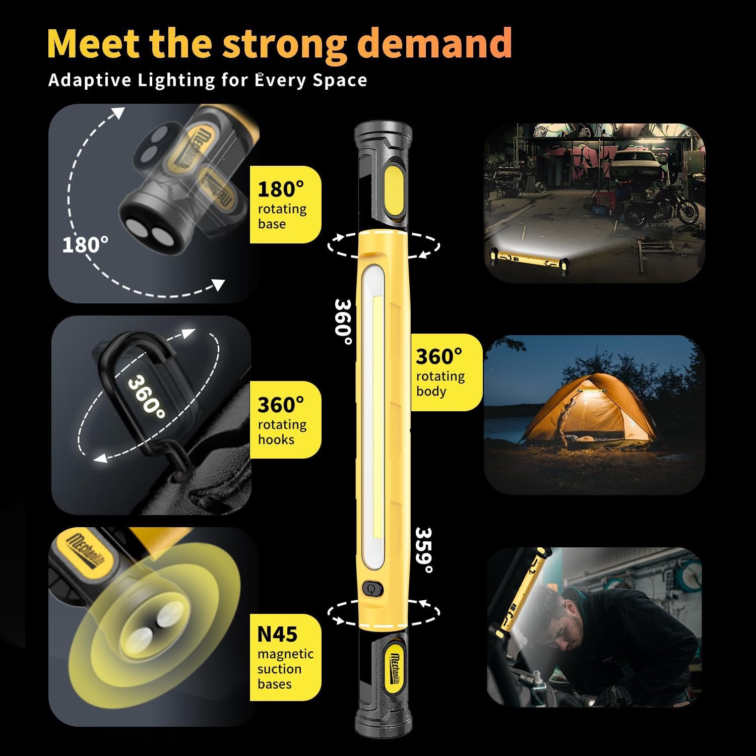 Magnetic Cordless Under Hood Work Light Bar for Mechanic-Yellow - Image 4