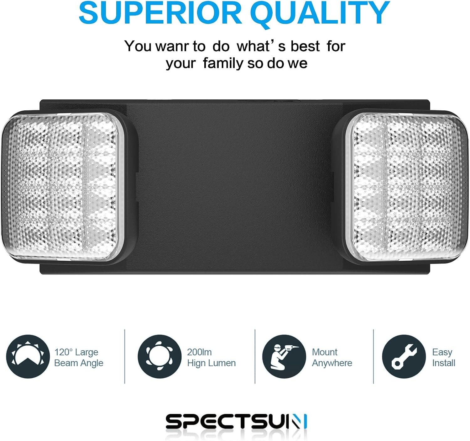 1 Pack Black Led Exit Sign with Emergency Lights &Battery Backup -Adjustable Hardwired 2 LED Head-UL Certified-120-277VAC/Commercial Emergency Lights Fixtures for Home/Business. - Image 6
