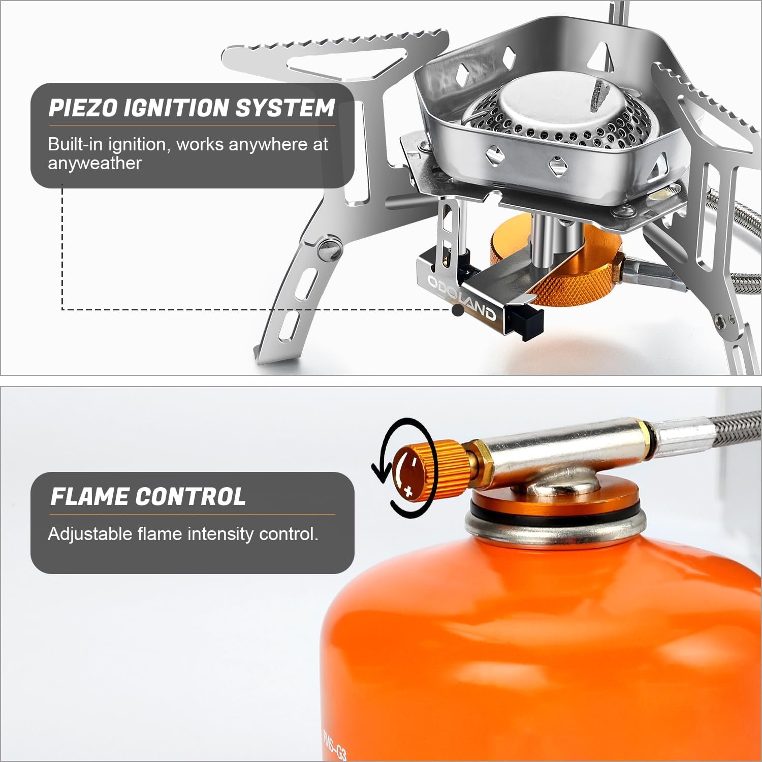 Odoland 3500W/6800W Windproof Camp Stove Camping Gas Stove with Fuel Canister Adapter, Piezo Ignition, Carry Case, Portable Collapsible Stove Burner for Outdoor Backpacking Hiking and Picnic - Image 4
