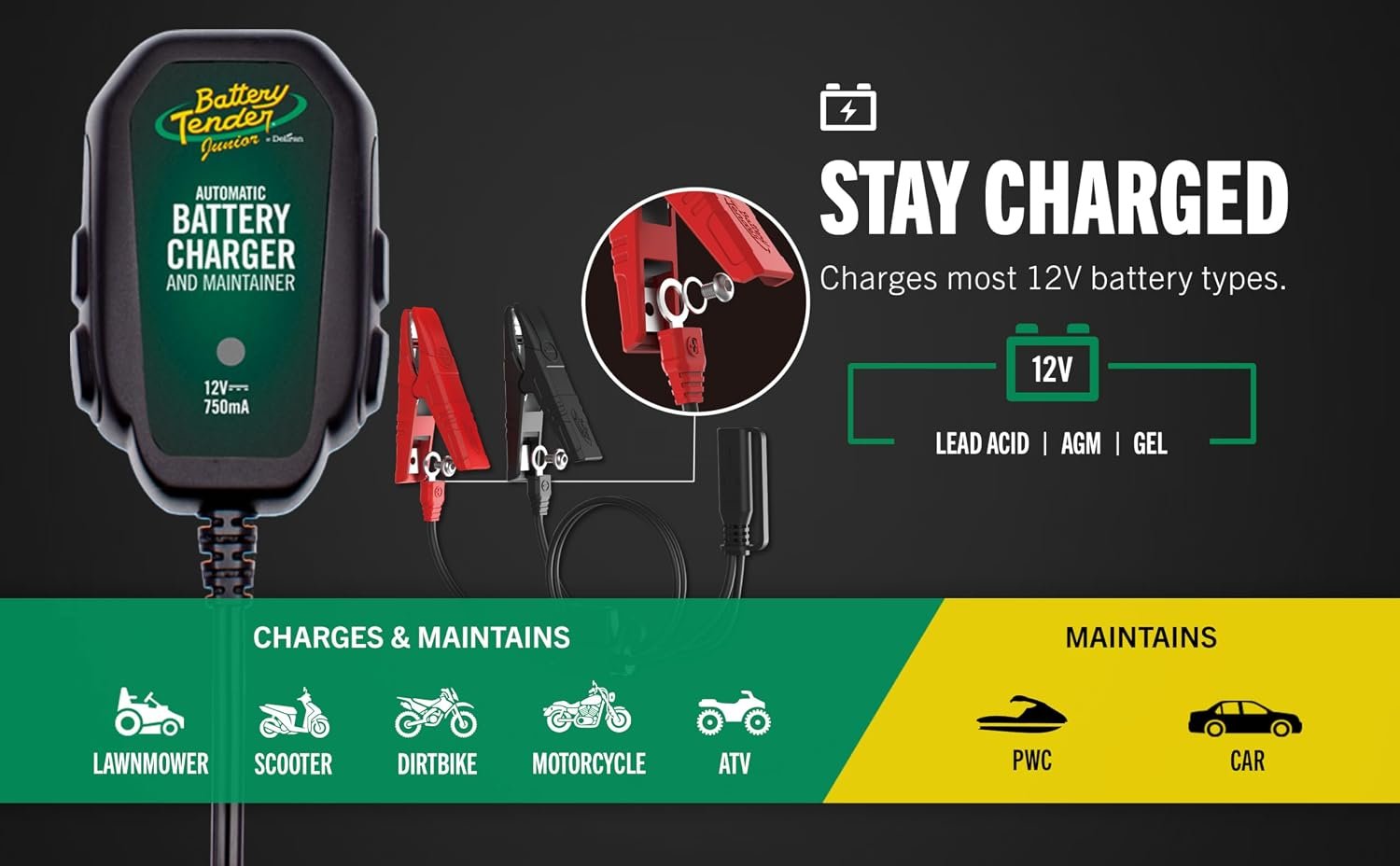 Battery Tender Junior 12V, 750mA Charger and Maintainer: Automatic 12V Powersports for Motorcycle, ATVs, and More - Smarter Than a Trickle Charger - 021-0123 - Image 11