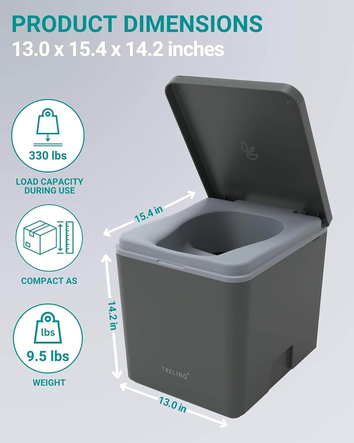 TRELINO Composting Toilet Evo M, Portable Toilet for Camping & Outdoor, Odorless, 1.3 gal & 2.1 gal Capacity, 13 x 15.4 x 14.2 inches - Image 3