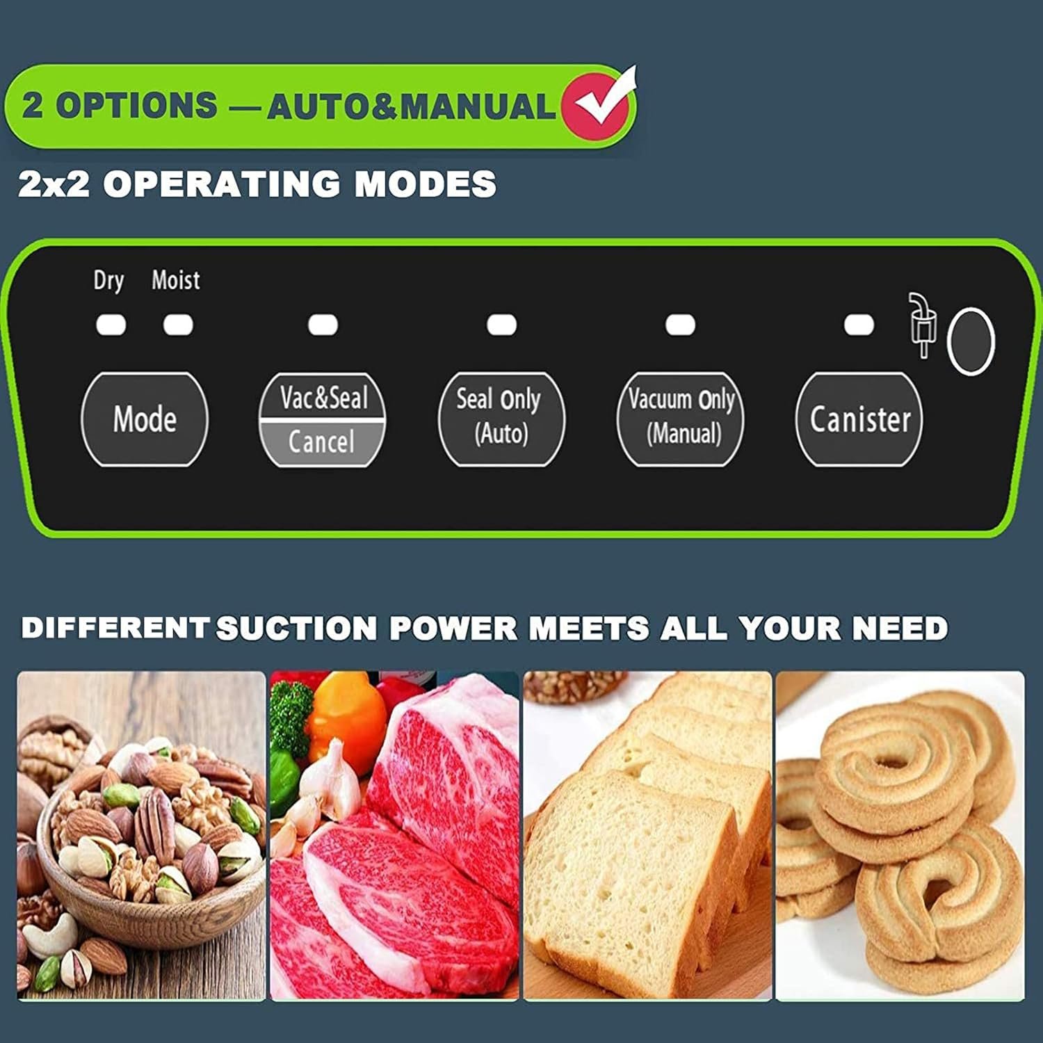 Potane Precision Vacuum Machine,Pro Food Sealer with Built-in Cutter and Bag Storage(Up to 20 Feet Length), Both Auto Manual Options,2 Modes,Includes 2 Bag Rolls 11”x16’ and 8”x16’,Compact Design - Image 4