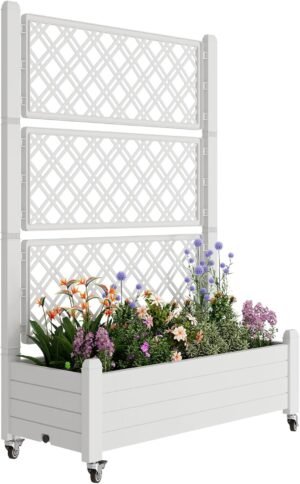 Resin Raised Garden Bed with Trelli...