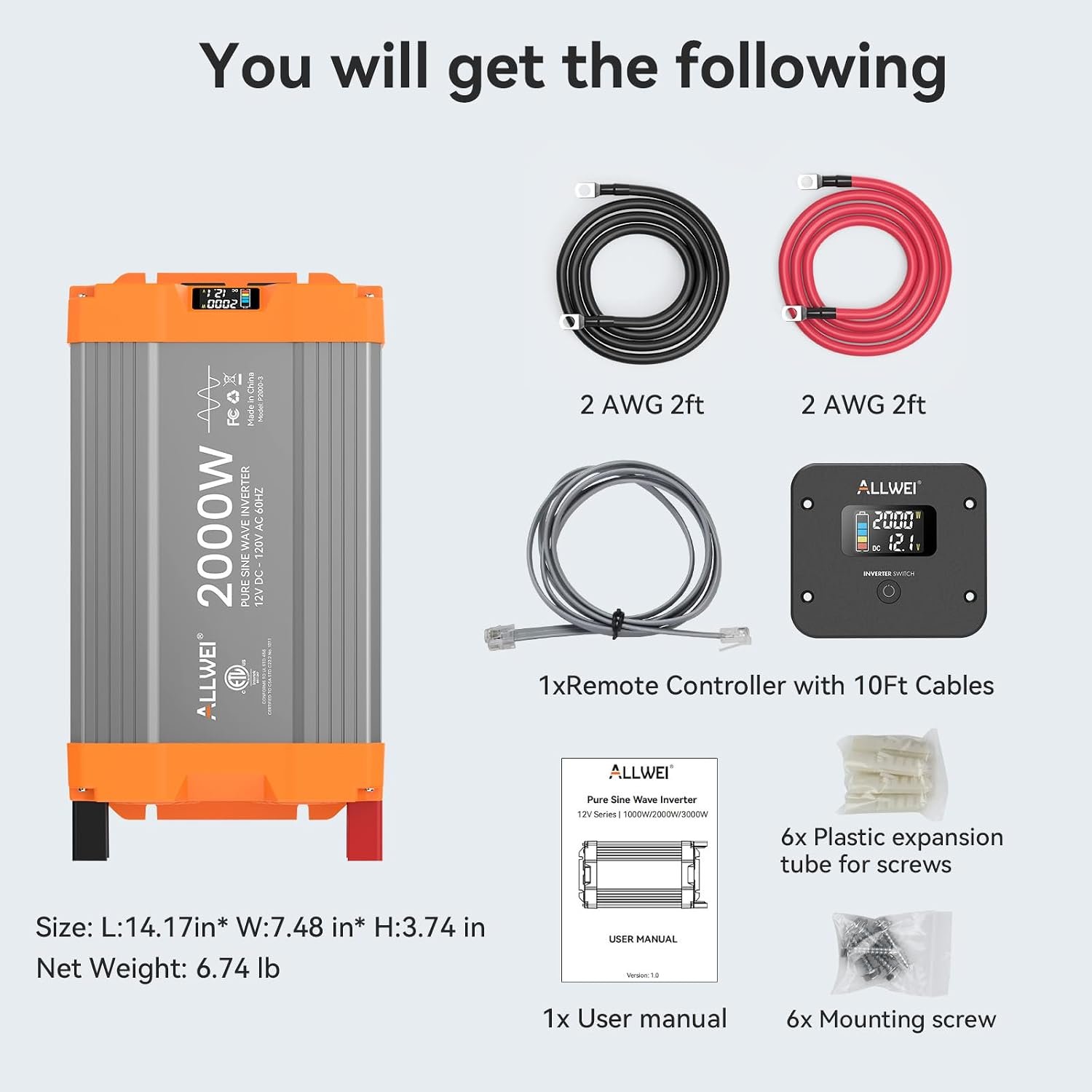 2000W Pure Sine Wave Power Inverter 12V DC to 120V AC, ETL Listed to UL 458 - Image 8