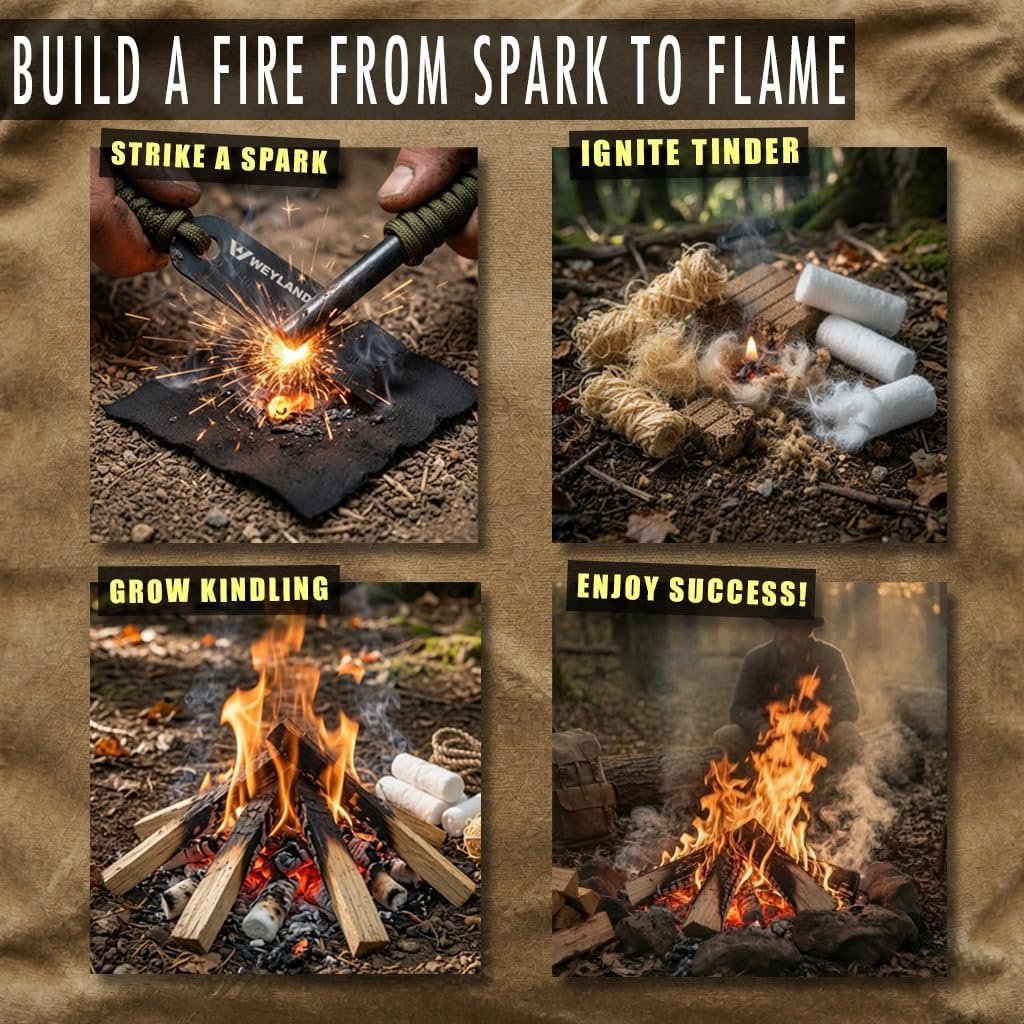 WEYLAND Bushcraft Fire Starting Kit - Ferro Rod & Magnesium Fire Starter - Image 2