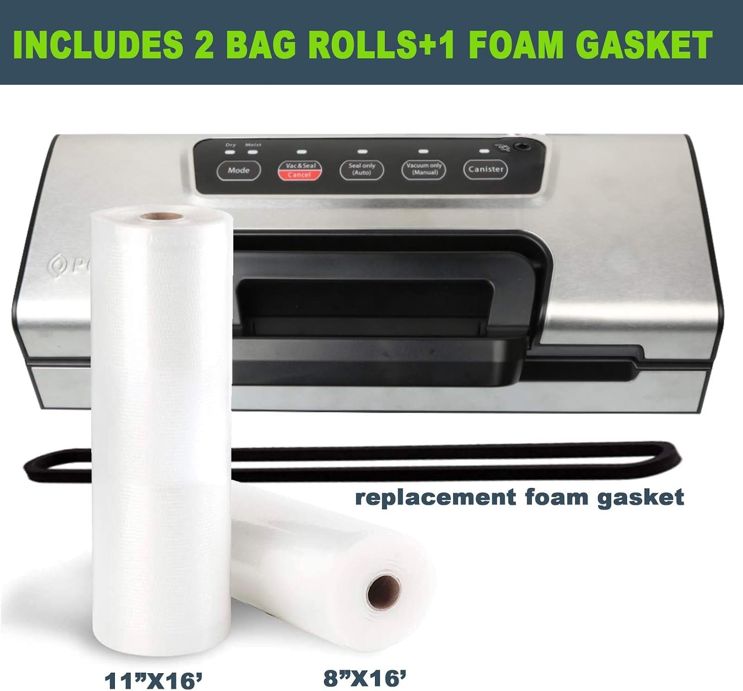 Potane Precision Vacuum Machine,Pro Food Sealer with Built-in Cutter and Bag Storage(Up to 20 Feet Length), Both Auto Manual Options,2 Modes,Includes 2 Bag Rolls 11”x16’ and 8”x16’,Compact Design - Image 8