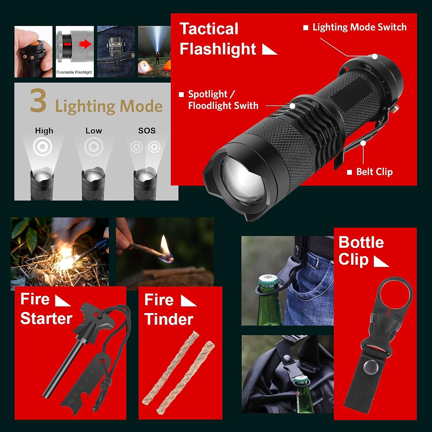 PIXATO Survival Kits, Survival Gear and Equipment 116-in-1, Emergency Kit with First Aid Kit, Tactical Pen, Fishing Kit, Headlamp for Camping, Hiking, Hunting, Gift for Mens - Image 4