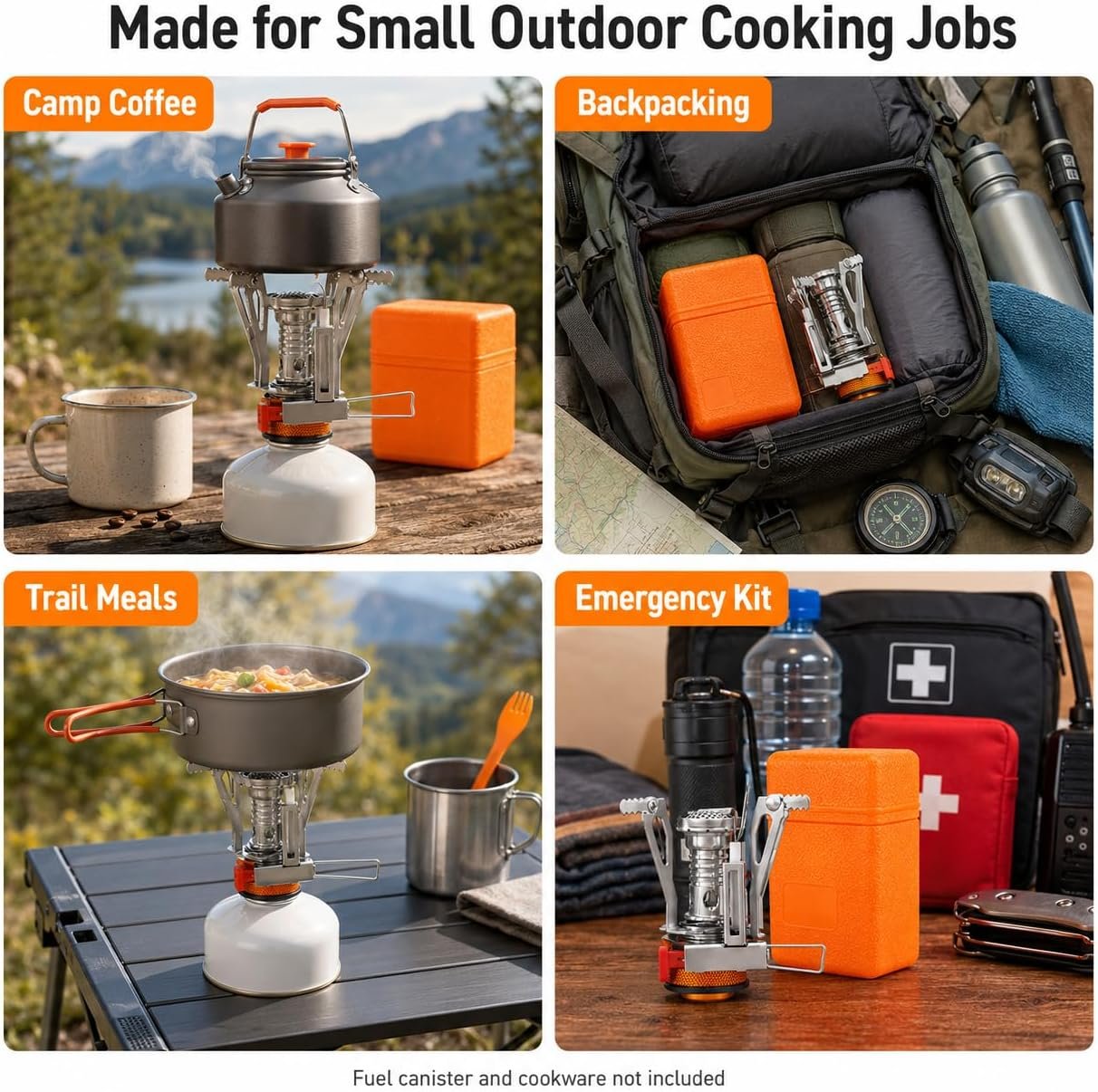 KUBQLIG Portable Camping Stove with Piezo Ignition, 3000W Mini Backpacking Gas Burner for 7/16 Threaded EN417 Fuel Canisters, Wind-Resistant Folding Camp Stove for Hiking Outdoor Cooking - Image 3