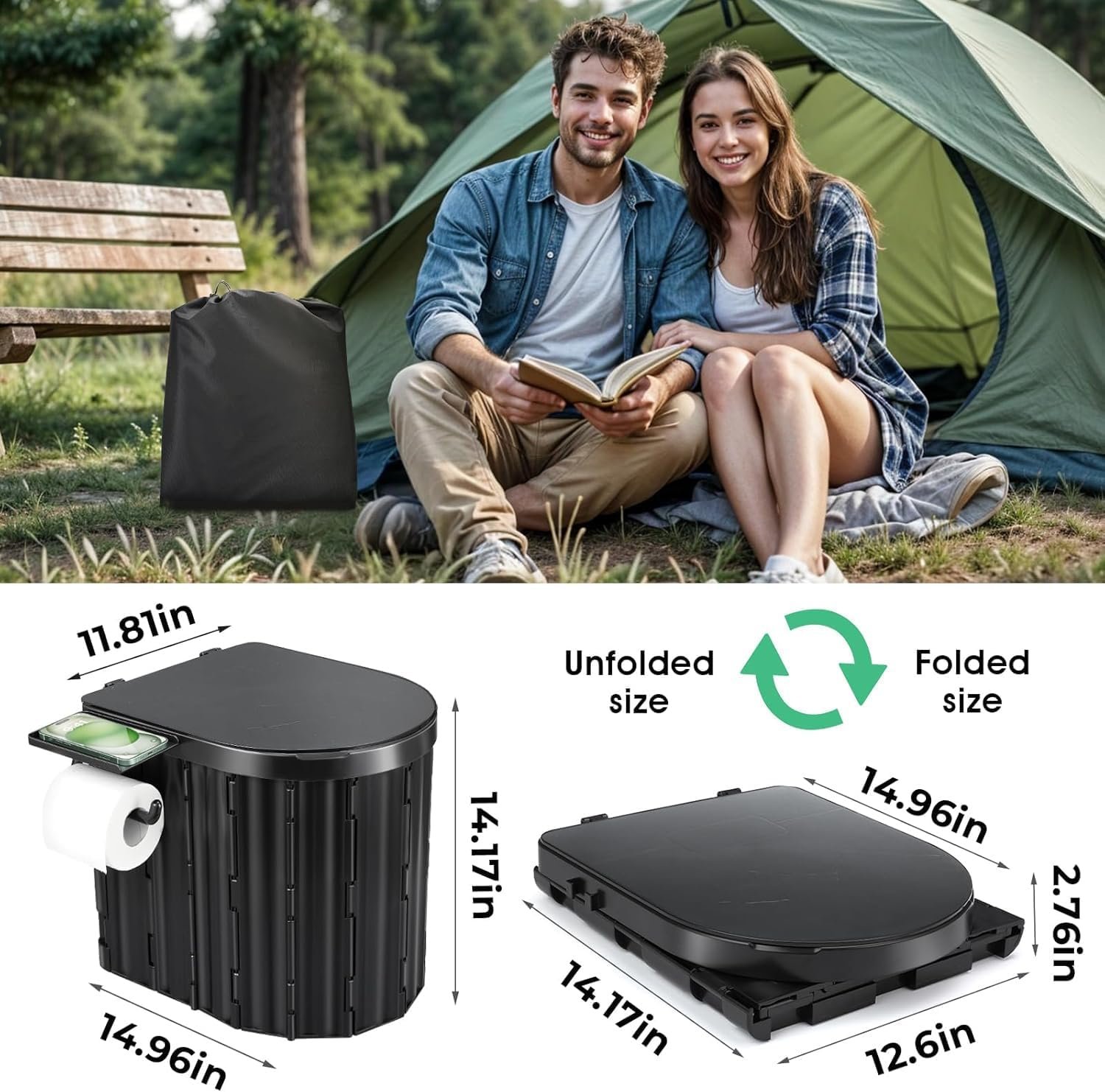 Sckee Camping Toilet, Portable Toilet for Adults, Portable Travel Folding Toilet with Lid and Paper Holder, Compact Potty for Car, Camp Toilet Portable Toilet for Camping, Hiking,Truck, RV, Beach - Image 4