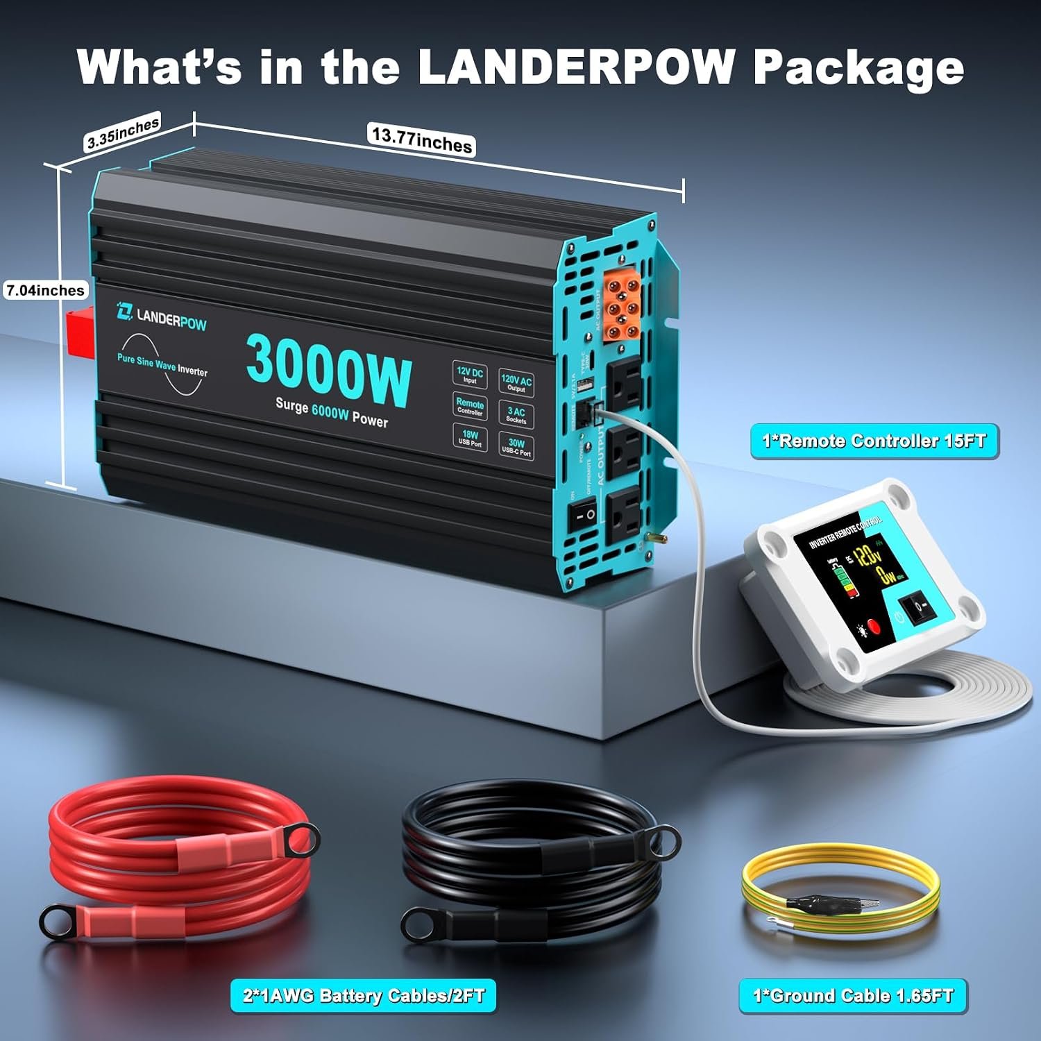 3000W Pure Sine Wave Inverter 12V DC to 120V AC 6000W Peak for RV - Image 9