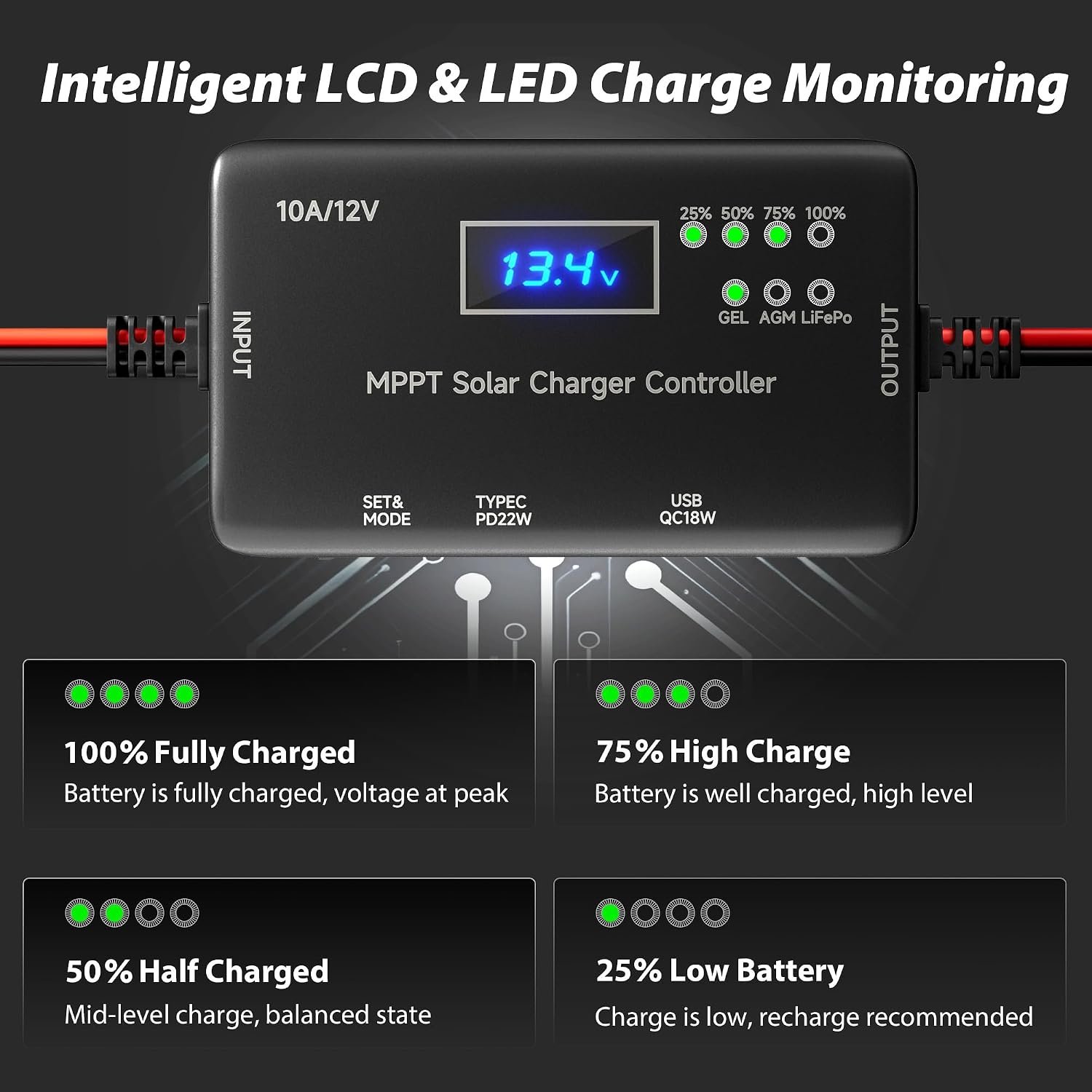 SUNAPEX MPPT Solar Charge Controller 12V 10A for LiFePO4 AGM Gel Batteries - Image 4