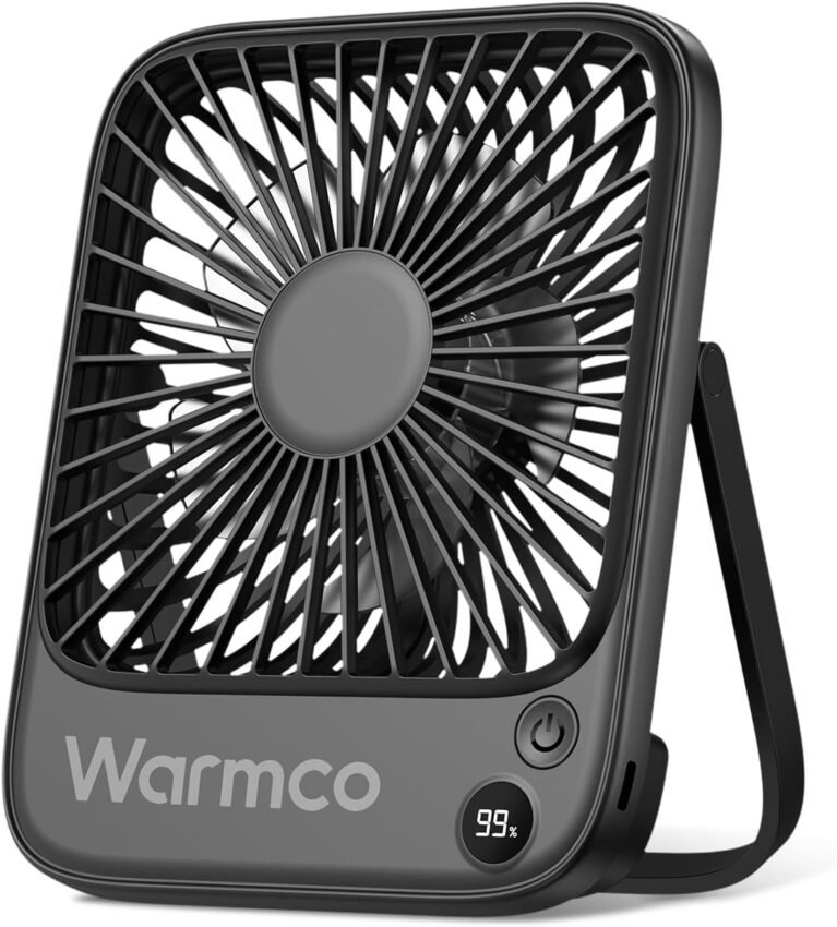 Warmco D2 Portable Travel Fan 5000mAh, 4-Speed Quiet Desk Fan