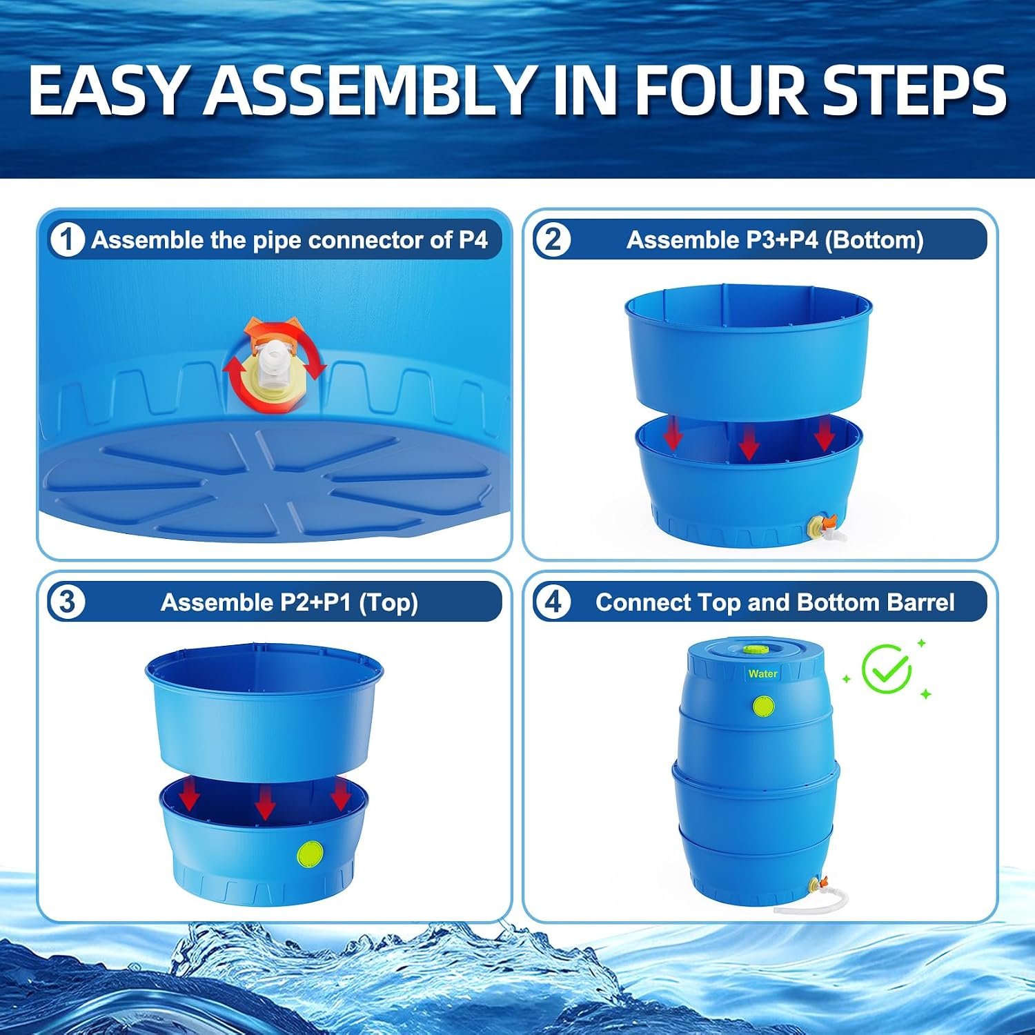 50 Gallon Blue Water Storage Barrel, BPA-Free Rainwater Collection Drum with Spigot, Stackable UV-Resistant Durable PP (Polypropylene) Barrel for Emergency Drinking Water & Gardening - Image 5