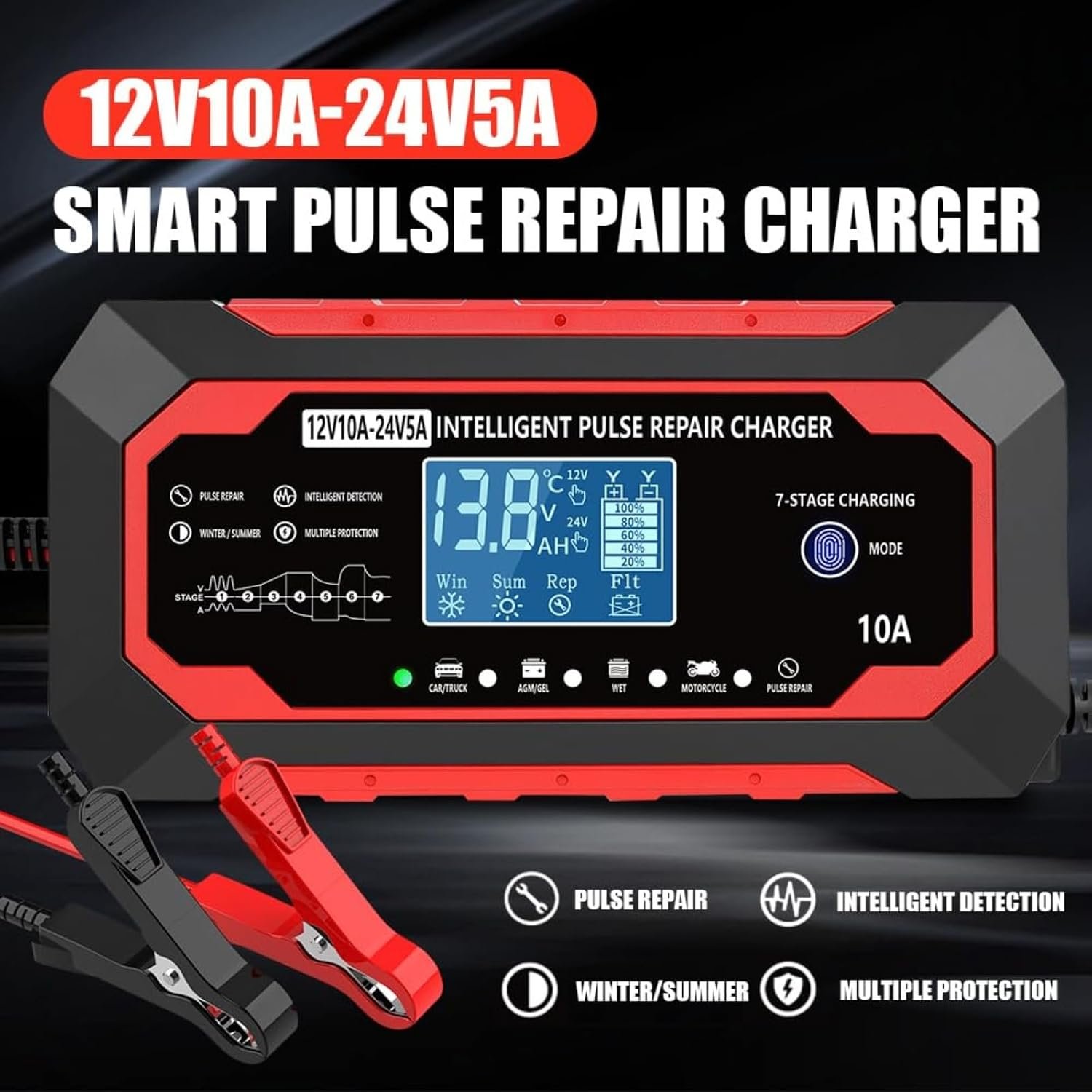 Smart Battery Charger 10‑Amp 12V/24V Trickle Charger & Maintainer - Image 2