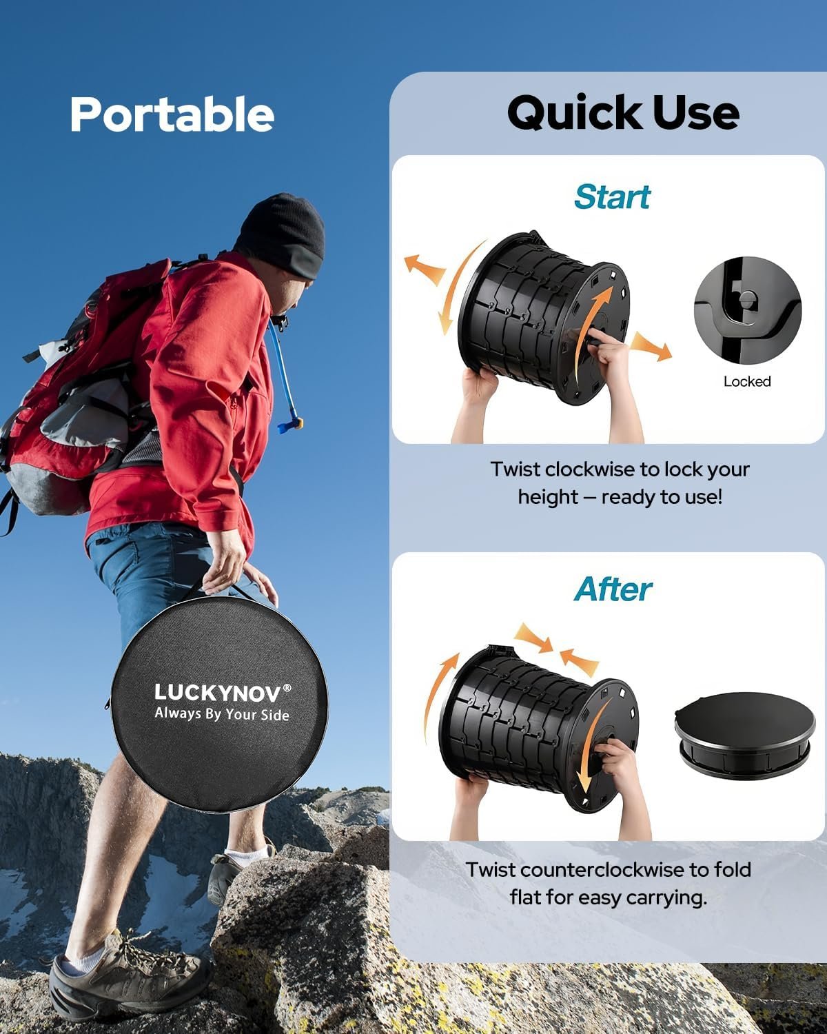 Height Adjustable Portable Folding Toilet for Camping, Adults & Kids, 400 lbs Capacity | Compact Travel Toilet with Lid, Waste Bags & Gel Packs | Outdoor, RV, Hiking, Emergency Potty - Image 4