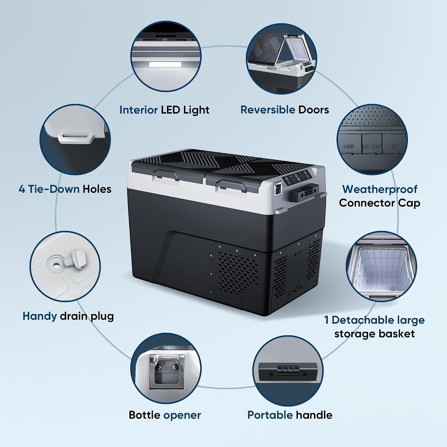 Feelfunn 12 Volt Refrigerator Car Fridge 61QT Dual Zone Electric Cooler - Image 7