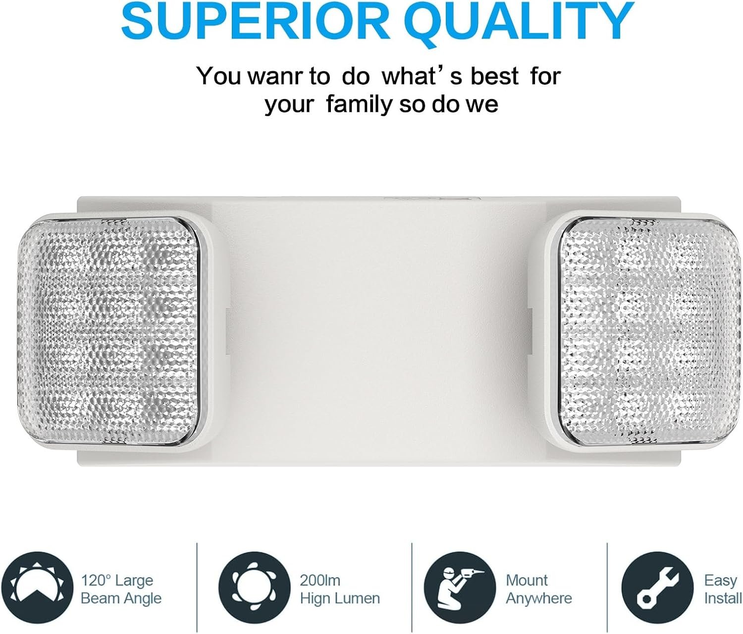 6 Packs LED Emergency Lights with Battery Backup, Two Head Adjustable Square LED Emergency Lighting for Home/Business, UL 924 Certified-Wall Mount, Hard Wired, 120-277V, Fire Resistant. - Image 6