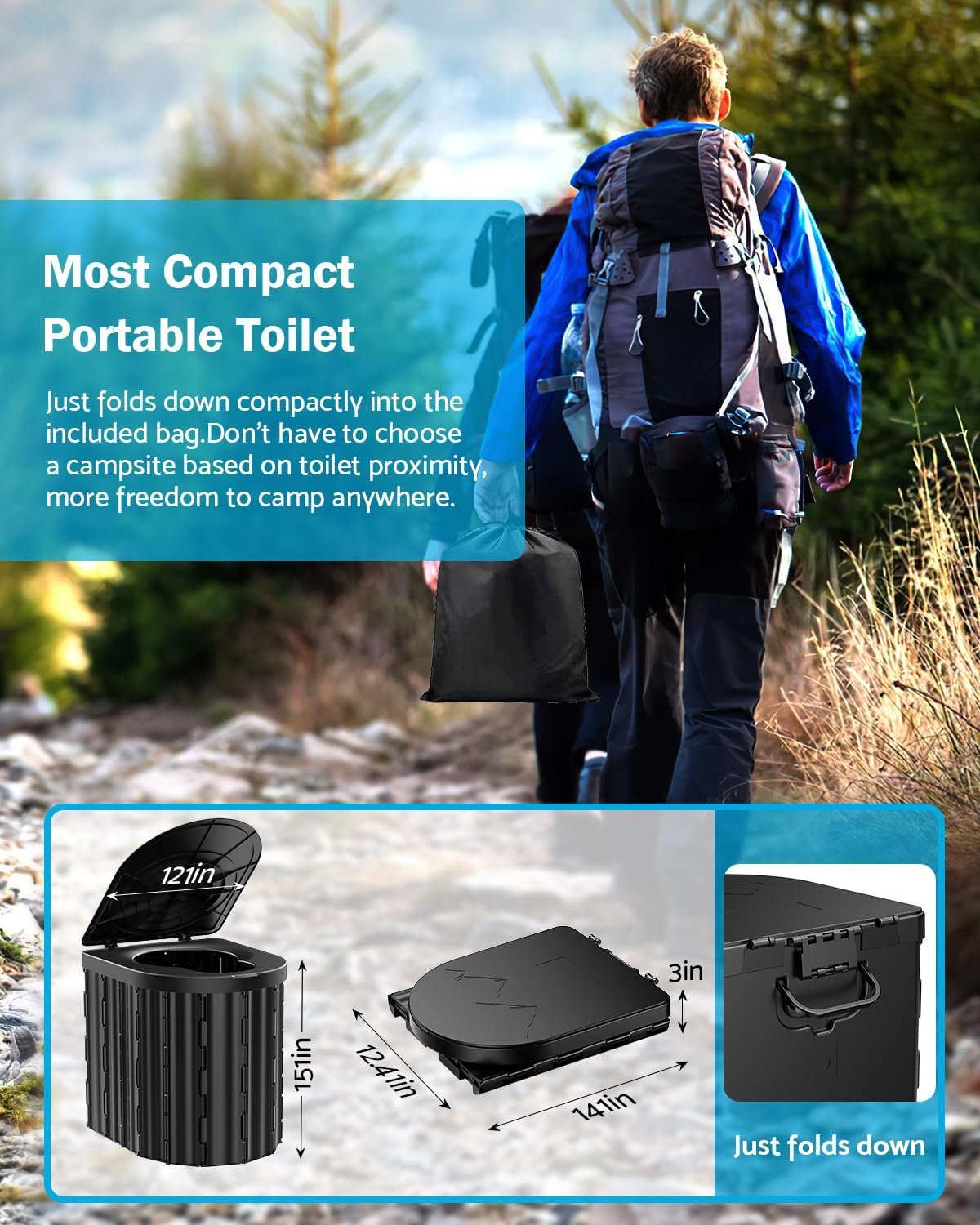 Portable Toilet, Upgraded 15'' toilet With Removable Paper Holder, Camping Toilet With A Load Capacity Of 450 Lbs, Portable Potty for Camping, Hiking, Road Trip, Car, RV, Tent, Beach, Truck Drivers - Image 4