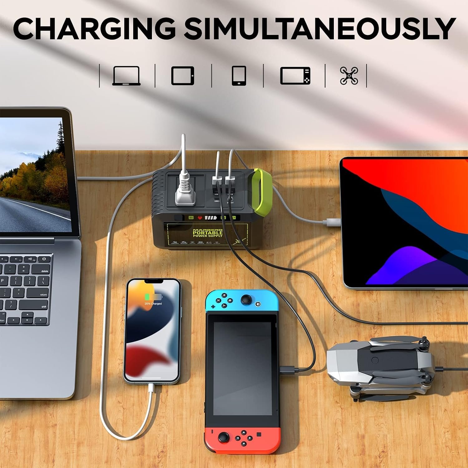 MARBERO Portable Power Station 88Wh, 120W Surge, Solar Generator 24,000mAh - Image 3