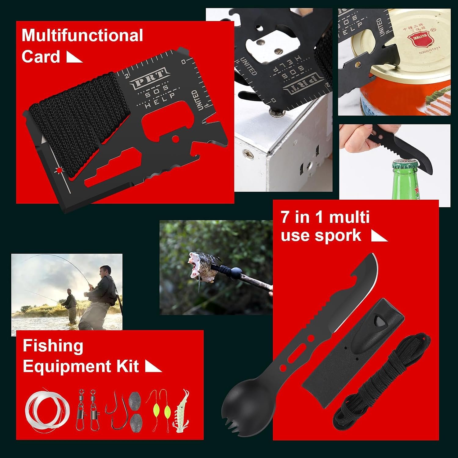 PIXATO Survival Kits, Survival Gear and Equipment 116-in-1, Emergency Kit with First Aid Kit, Tactical Pen, Fishing Kit, Headlamp for Camping, Hiking, Hunting, Gift for Mens - Image 6