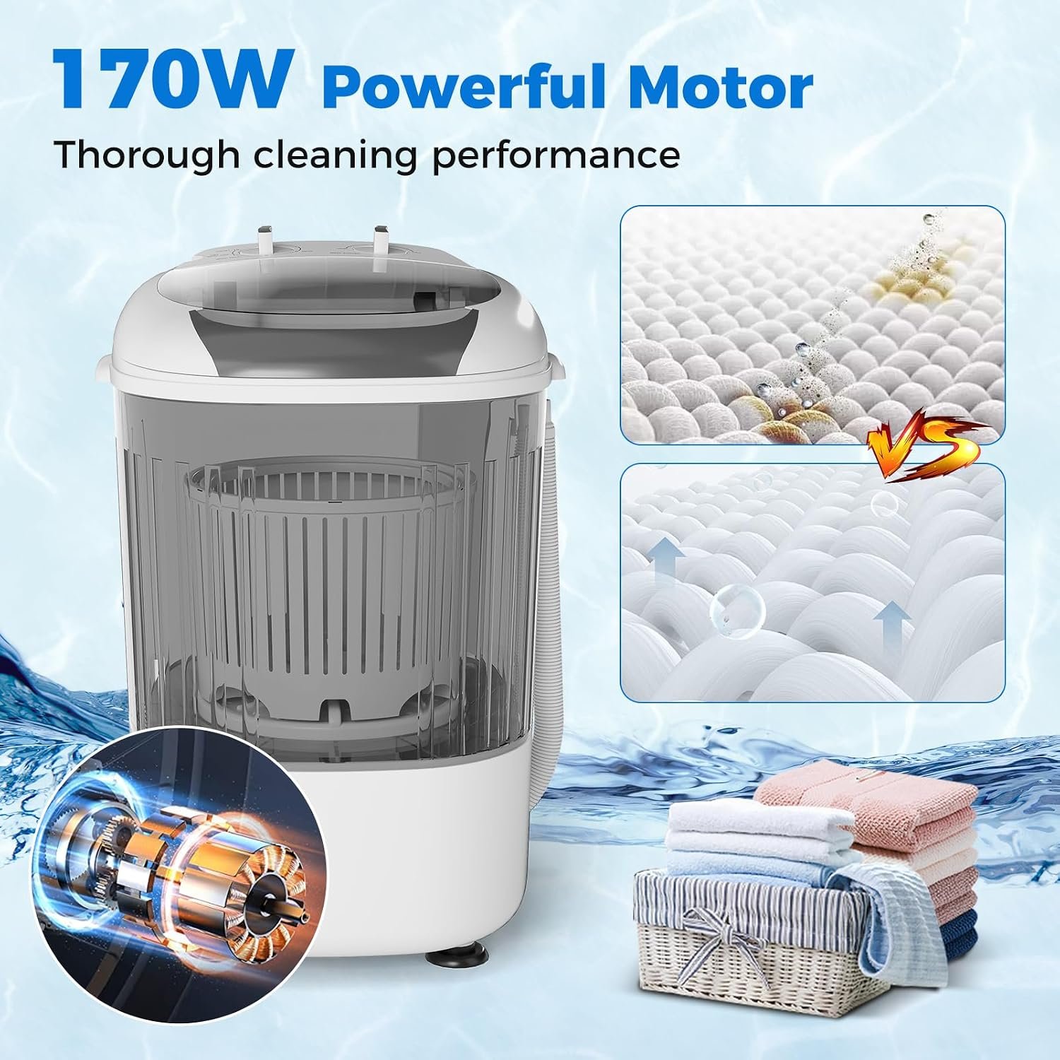 COSTWAY Mini Portable Washing Machine, 5.5 lbs Capacity, Compact Laundry Washer with Spin Tub & Drain Hose, Perfect for Apartment Dorms RV Home (Grey) - Image 9