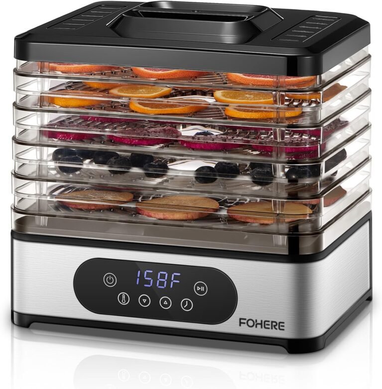 FOHERE Food Dehydrator, 5 BPA-Free Tray Dehydrators, 11.42" Stackable Trays