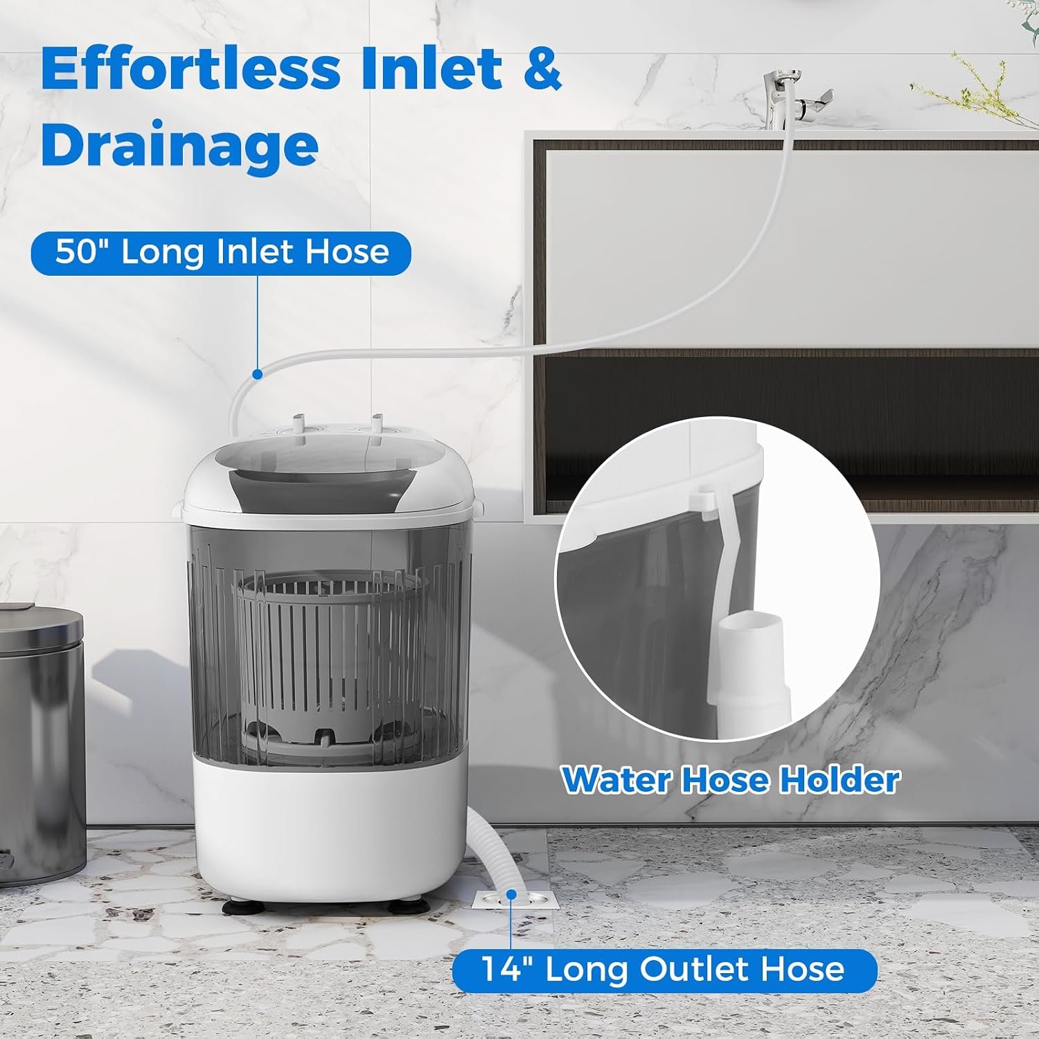 COSTWAY Mini Portable Washing Machine, 5.5 lbs Capacity, Compact Laundry Washer with Spin Tub & Drain Hose, Perfect for Apartment Dorms RV Home (Grey) - Image 6