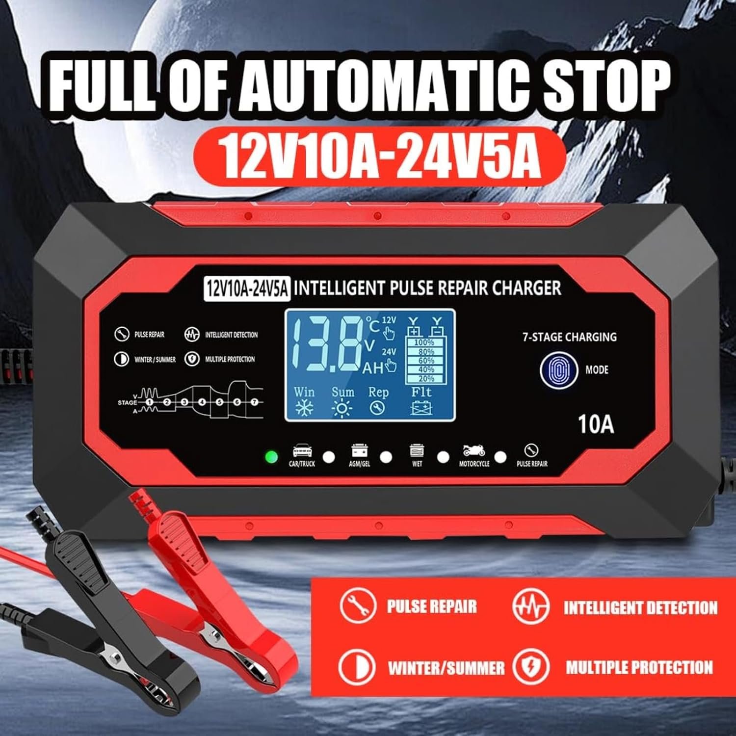 Smart Battery Charger 10‑Amp 12V/24V Trickle Charger & Maintainer - Image 4