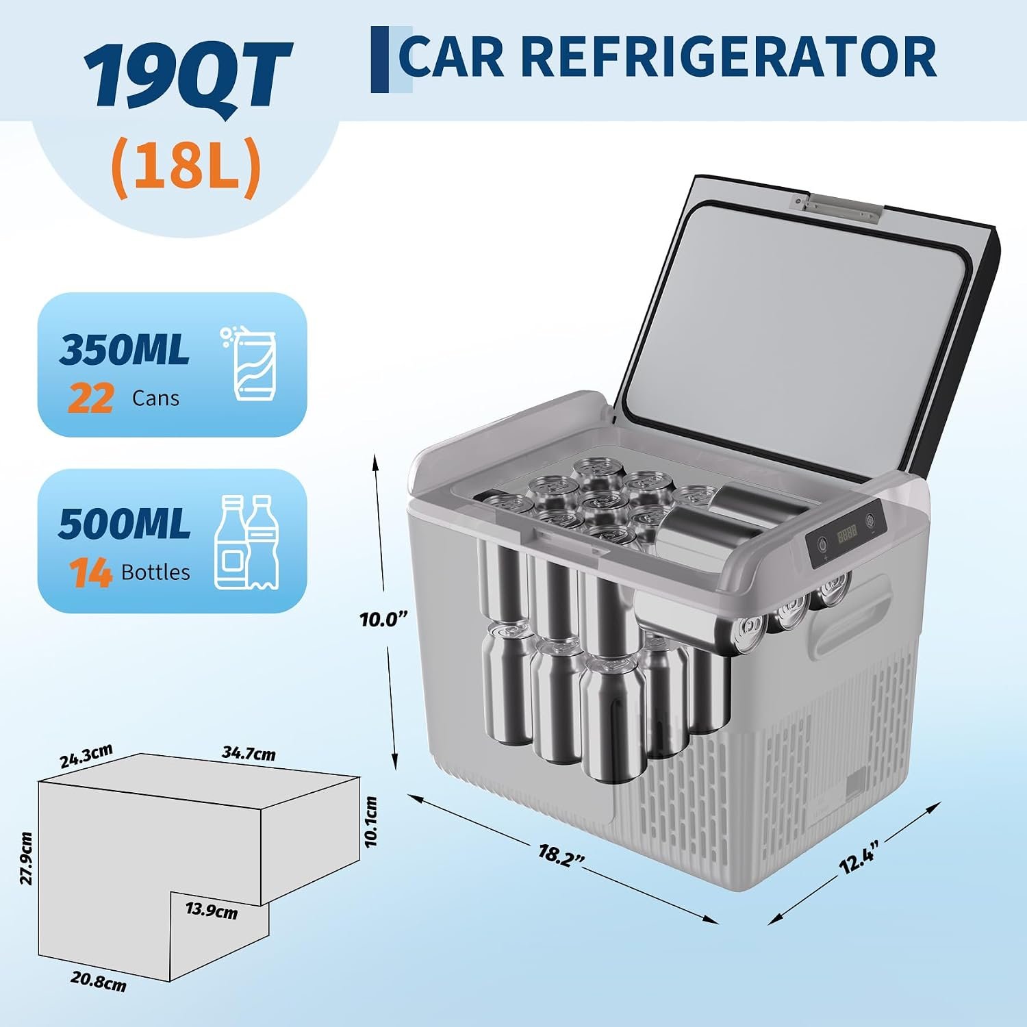 Garvee 12 Volt Refrigerator, 19QT 12V Car Fridge, Portable Freezer Compressor Electric Cooler, 12/24V DC 110-240V AC, Portable Refrigerator for RV/Truck/Camping, -4°F to 68°F - Image 2