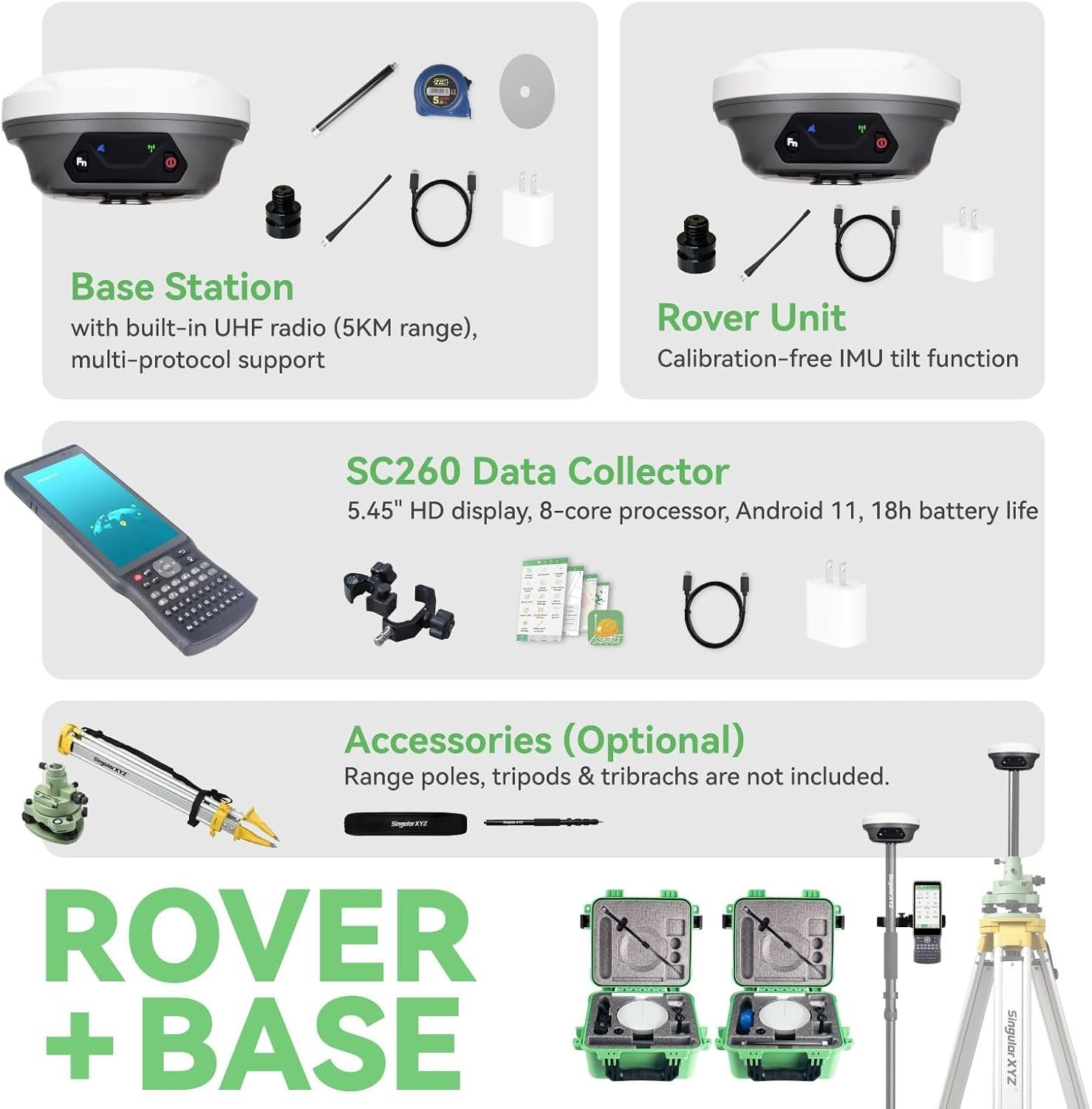 E1 Lite GNSS RTK Surveying Equipment, RTK GNSS GPS with IMU Rover & Base, GPS RTK Handheld Collector with Software, 1cm Accuracy, 1408 Channels, 60° Tilt Survey, 10-15km UHF Range - Image 2